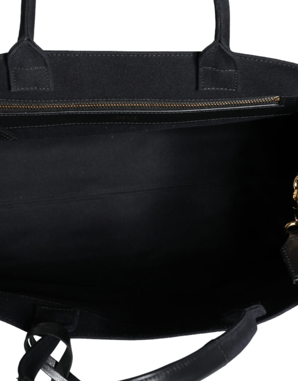 Versace Black Top Handle Canvas Leather Logo Crossbody Tote Bag - Luxury Boutique Co