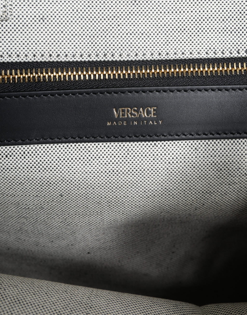 Versace White Top Handle Canvas Leather Logo Crossbody Tote Bag - Luxury Boutique Co