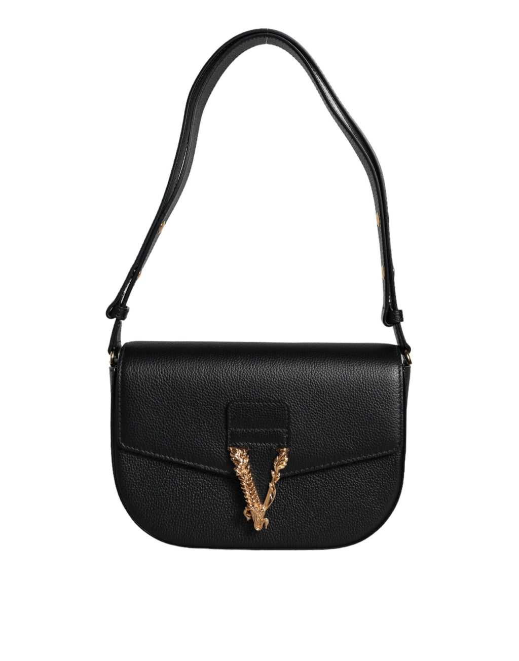 Versace Black Grainy Calf Leather Logo Crossbody Shoulder Bag - Luxury Boutique Co