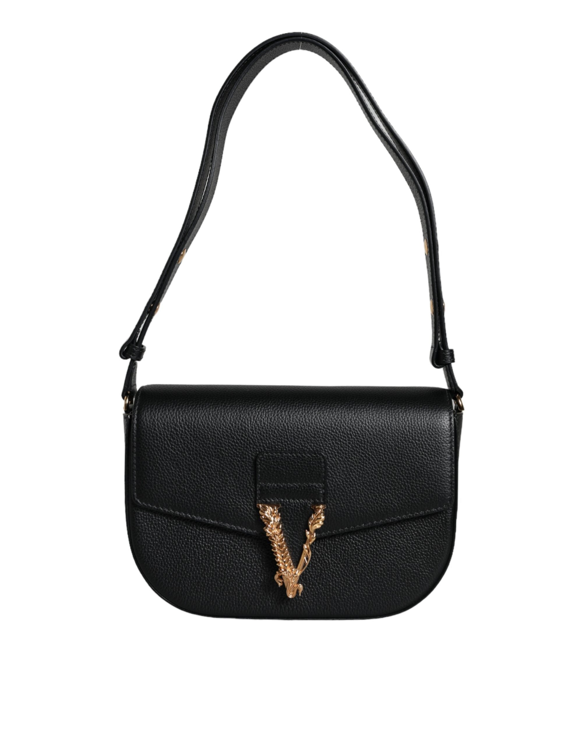 Versace Black Grainy Calf Leather Logo Crossbody Shoulder Bag - Luxury Boutique Co