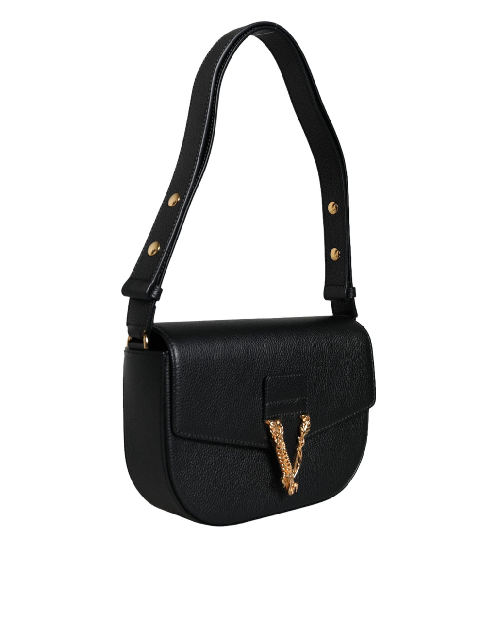 Versace Black Grainy Calf Leather Logo Crossbody Shoulder Bag - Luxury Boutique Co
