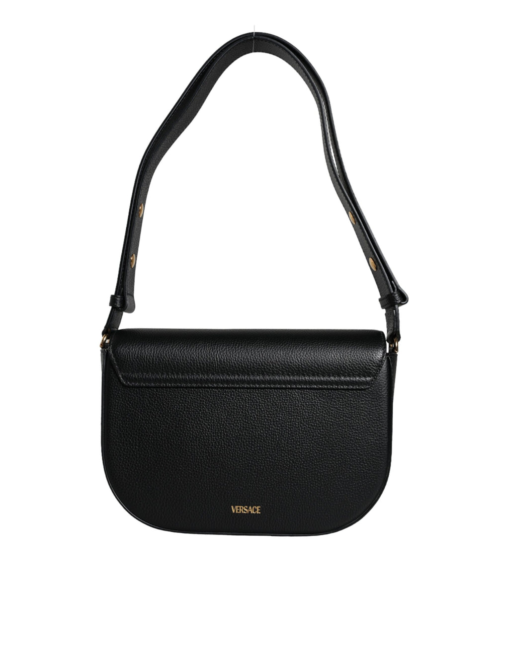 Versace Black Grainy Calf Leather Logo Crossbody Shoulder Bag - Luxury Boutique Co