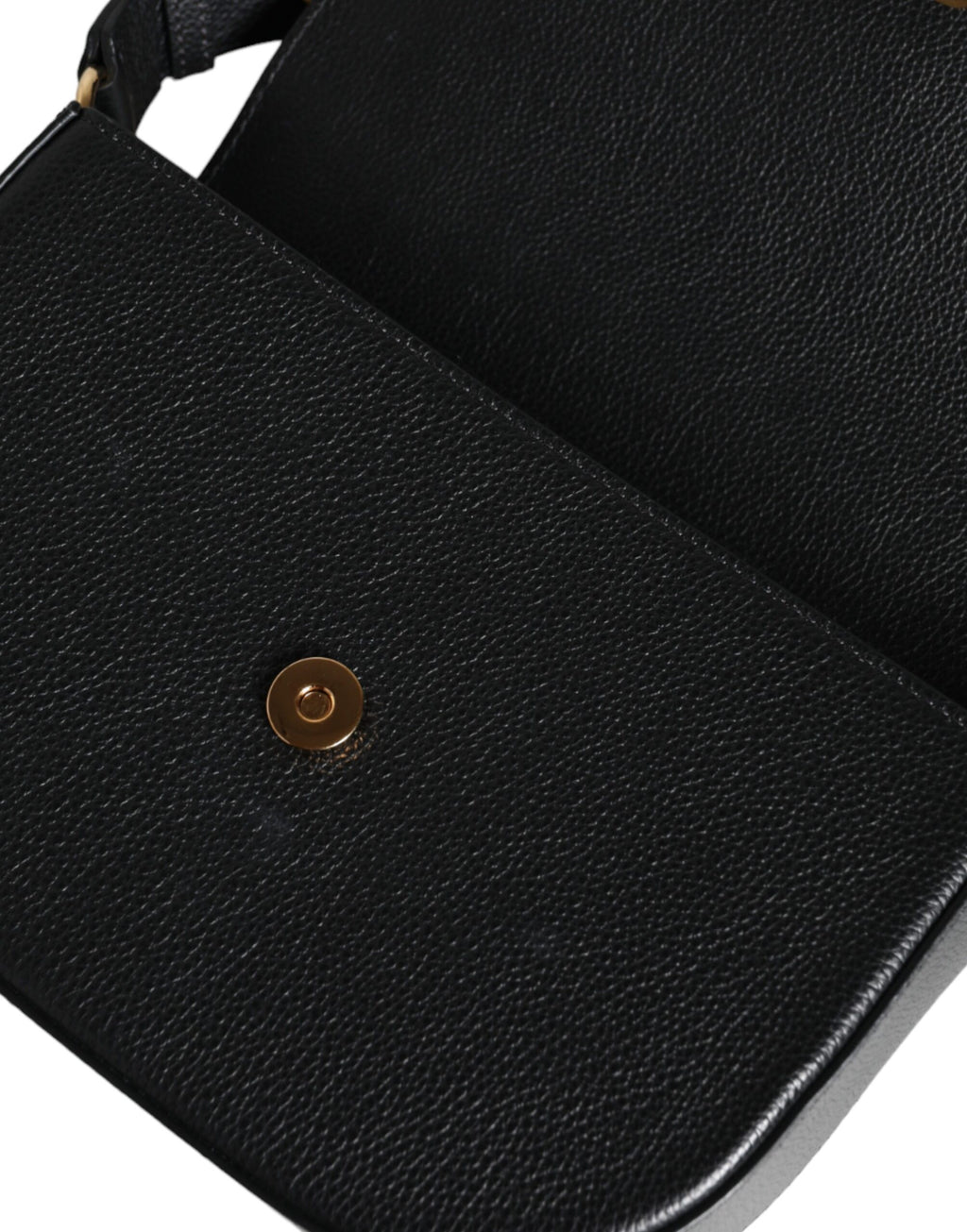 Versace Black Grainy Calf Leather Logo Crossbody Shoulder Bag - Luxury Boutique Co