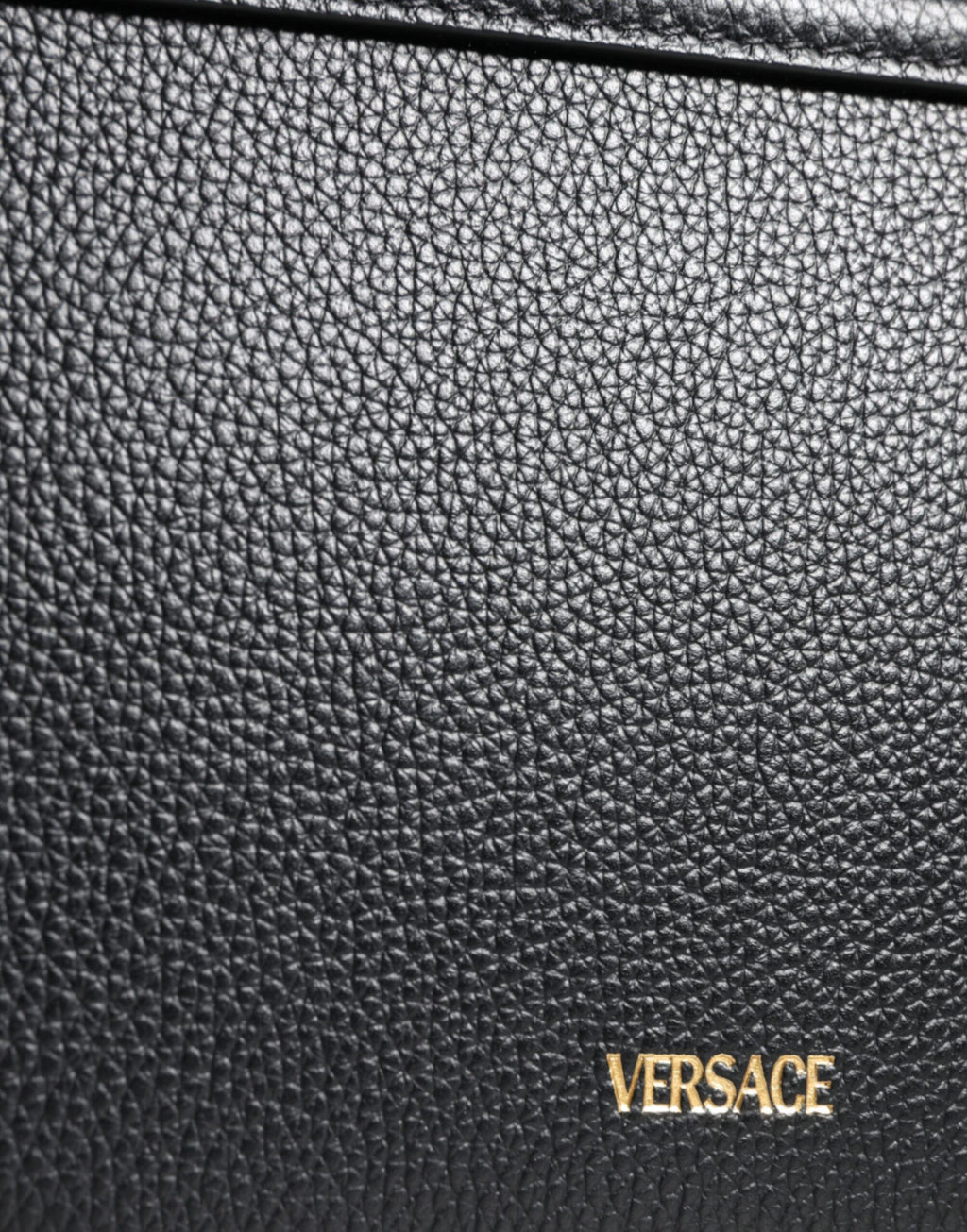 Versace Black Grainy Calf Leather Logo Crossbody Shoulder Bag - Luxury Boutique Co