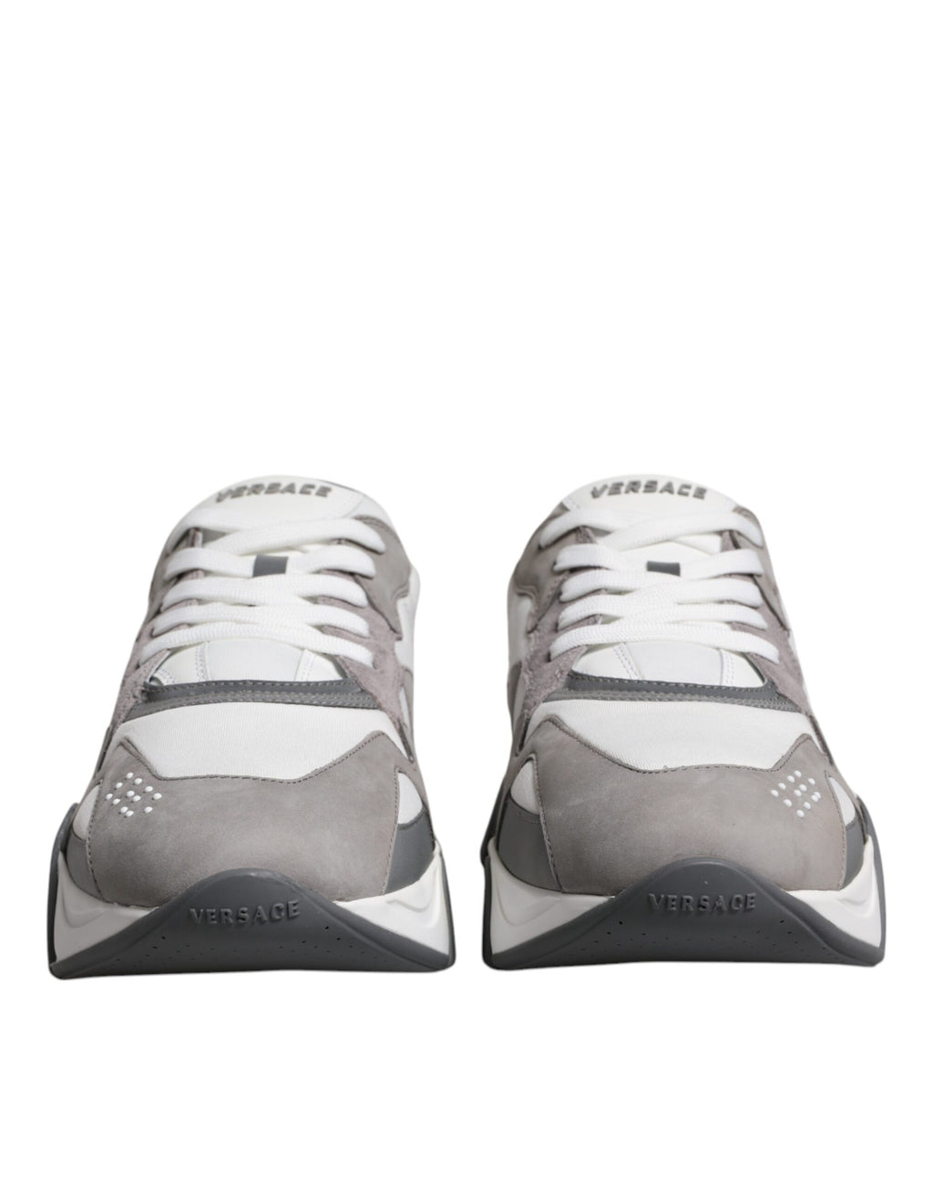 Versace Grey Leather Neoprene Chunky Low Top Squalo Sneakers Shoes - Luxury Boutique Co