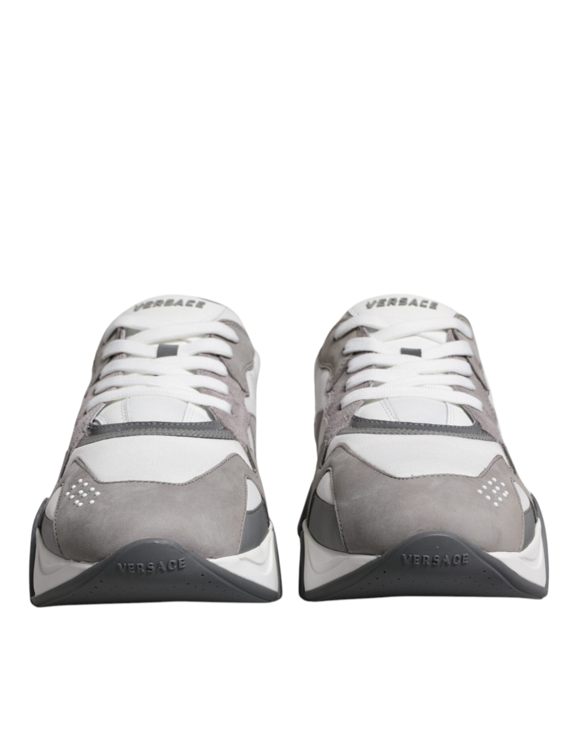 Versace Grey Leather Neoprene Chunky Low Top Squalo Sneakers Shoes - Luxury Boutique Co