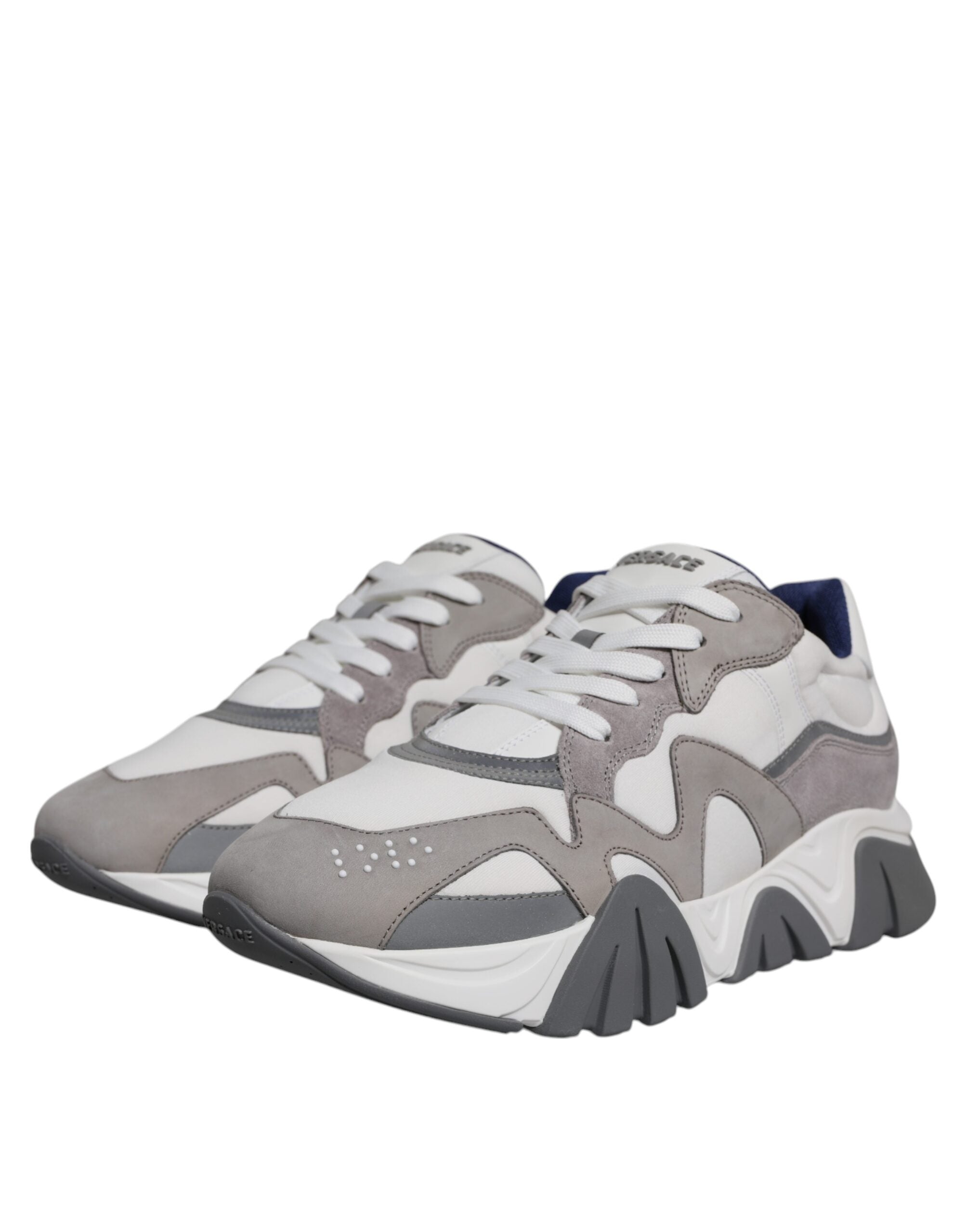 Versace Grey Leather Neoprene Chunky Low Top Squalo Sneakers Shoes - Luxury Boutique Co