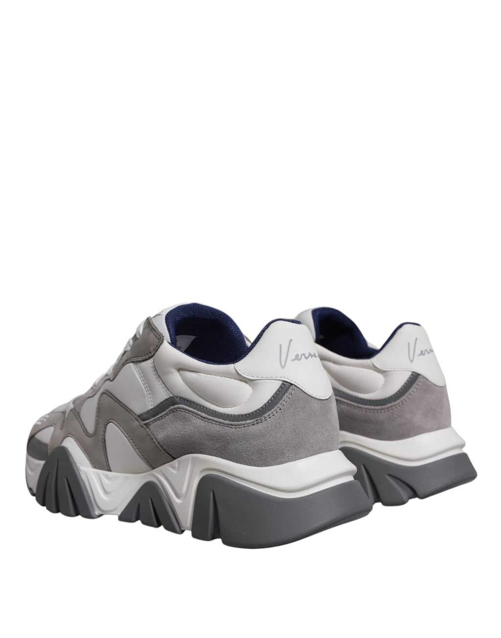 Versace Grey Leather Neoprene Chunky Low Top Squalo Sneakers Shoes - Luxury Boutique Co