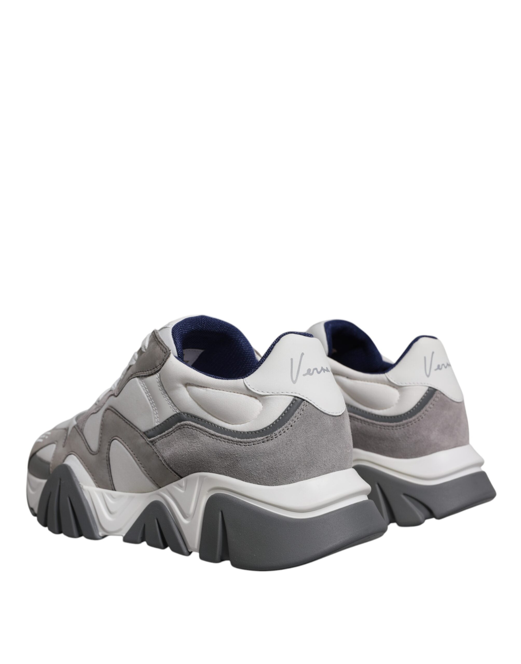 Versace Grey Leather Neoprene Chunky Low Top Squalo Sneakers Shoes - Luxury Boutique Co