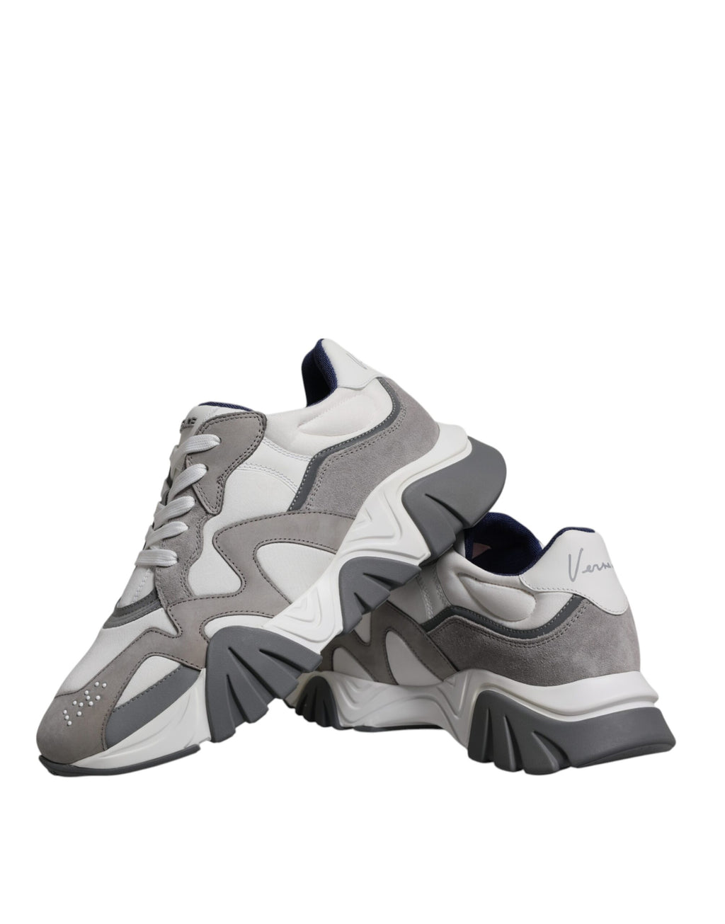 Versace Grey Leather Neoprene Chunky Low Top Squalo Sneakers Shoes - Luxury Boutique Co