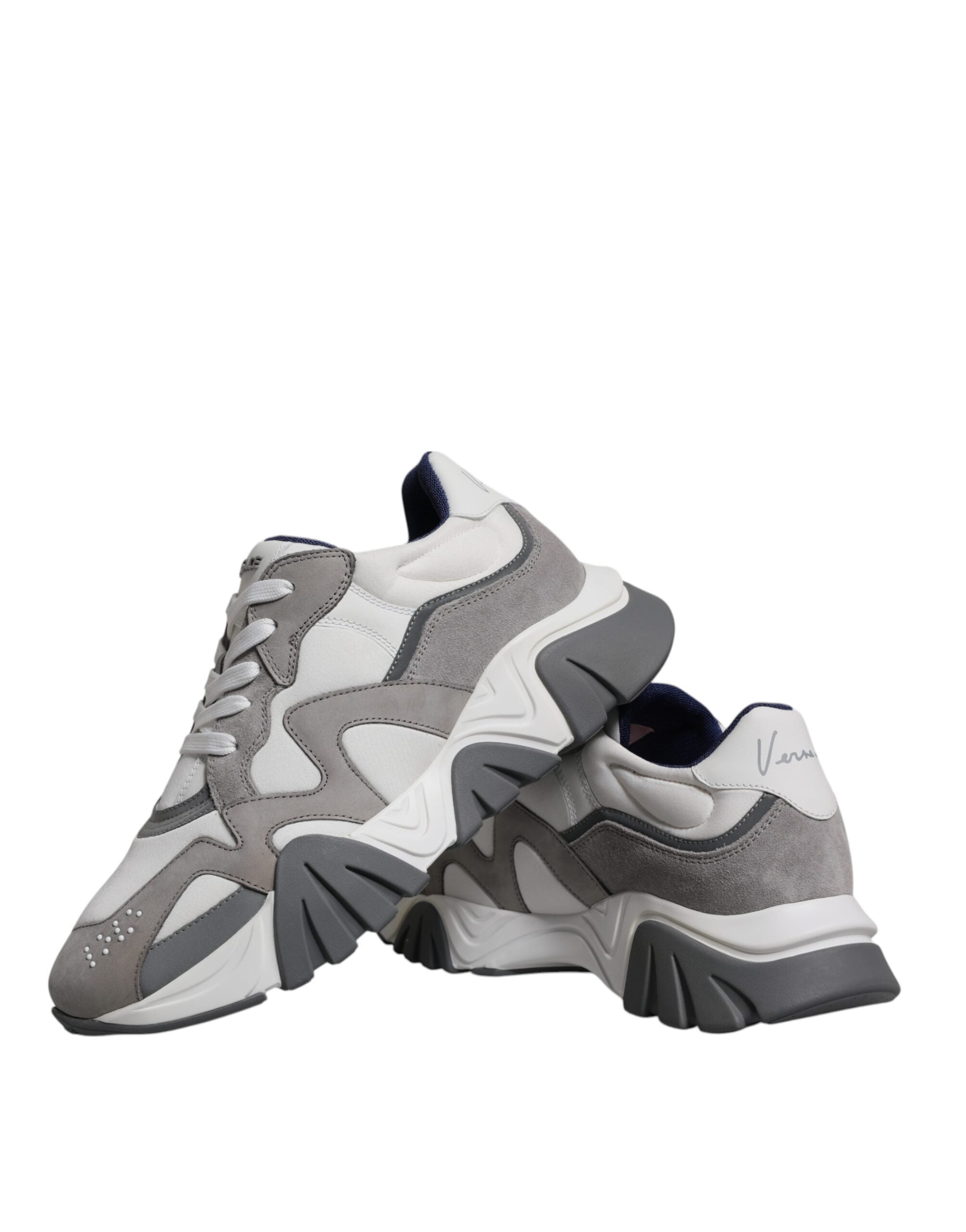 Versace Grey Leather Neoprene Chunky Low Top Squalo Sneakers Shoes - Luxury Boutique Co