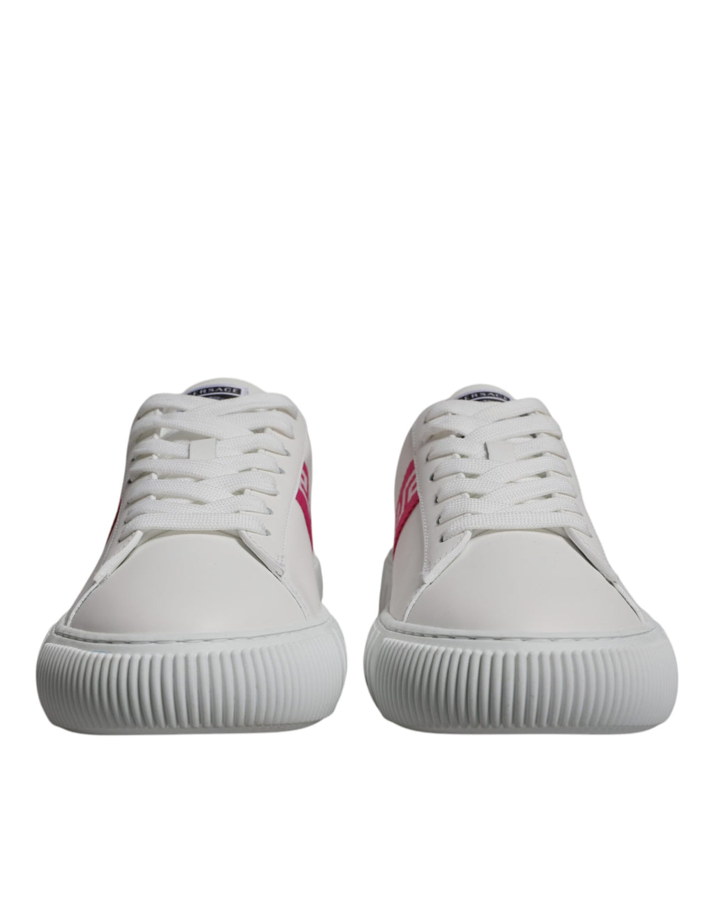 Versace White Pink Greca Print Platform Low Top Sneakers Shoes - Luxury Boutique Co