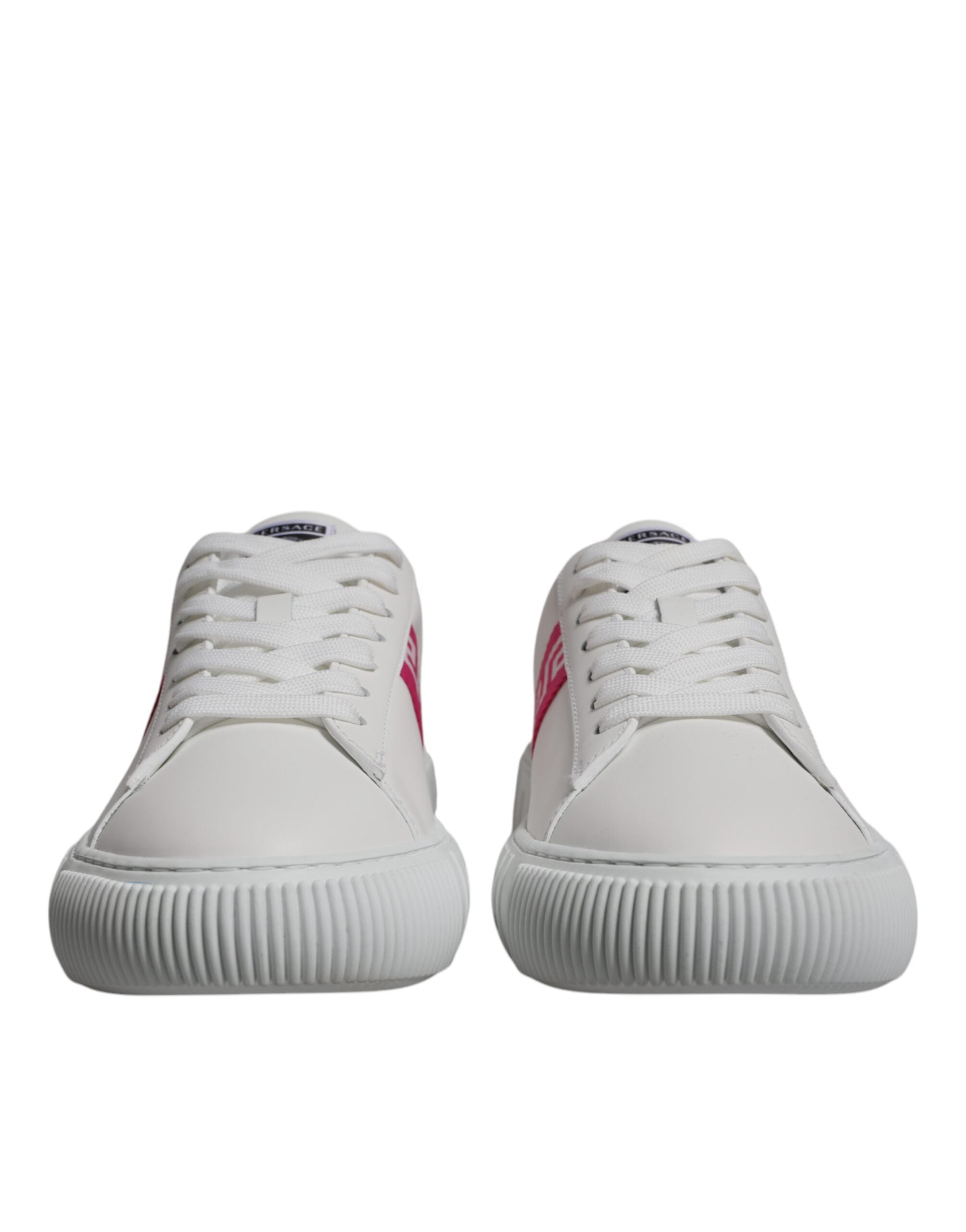 Versace White Pink Greca Print Platform Low Top Sneakers Shoes - Luxury Boutique Co
