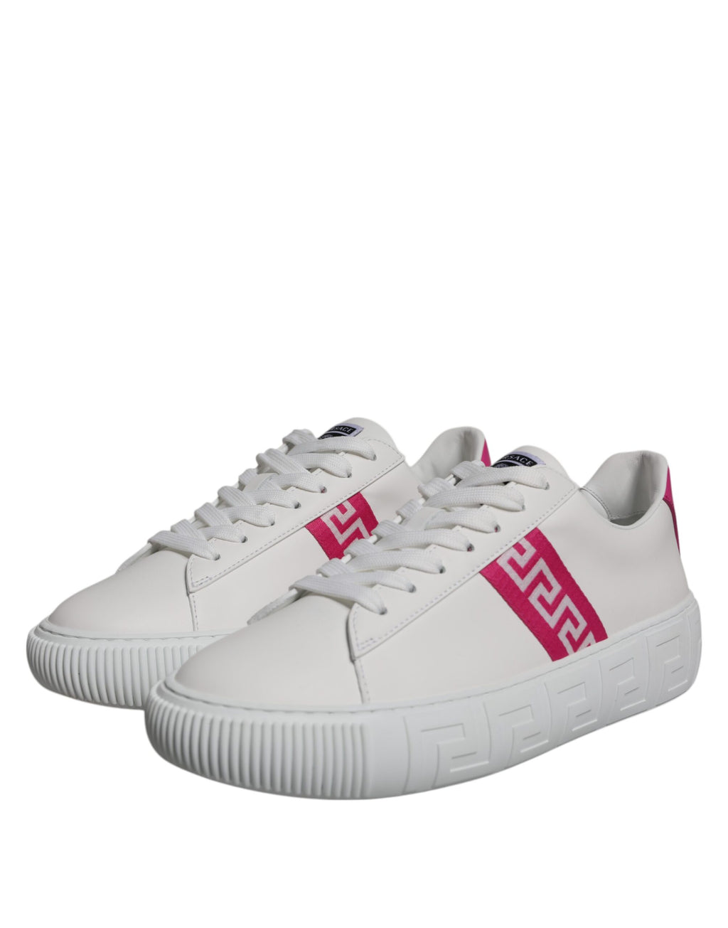 Versace White Pink Greca Print Platform Low Top Sneakers Shoes - Luxury Boutique Co