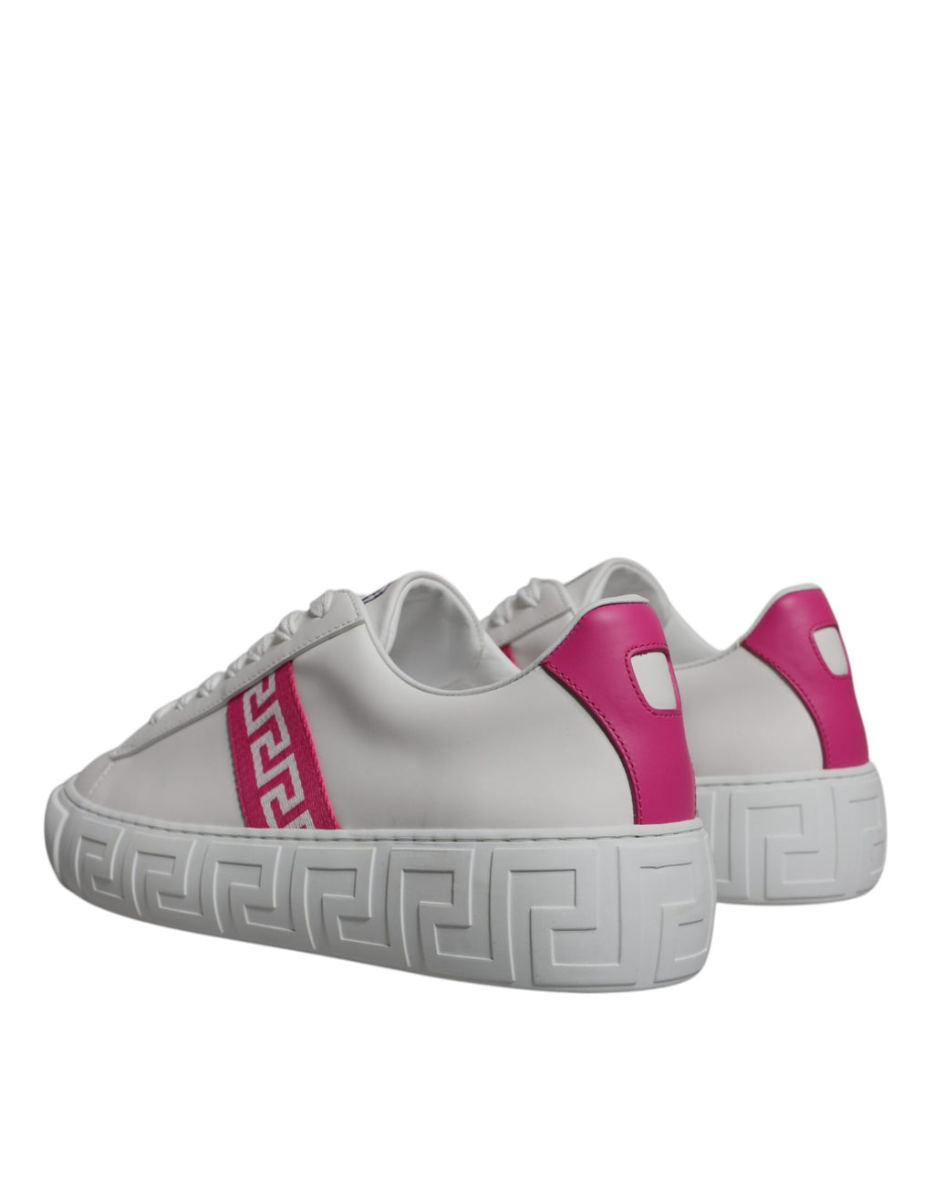 Versace White Pink Greca Print Platform Low Top Sneakers Shoes - Luxury Boutique Co