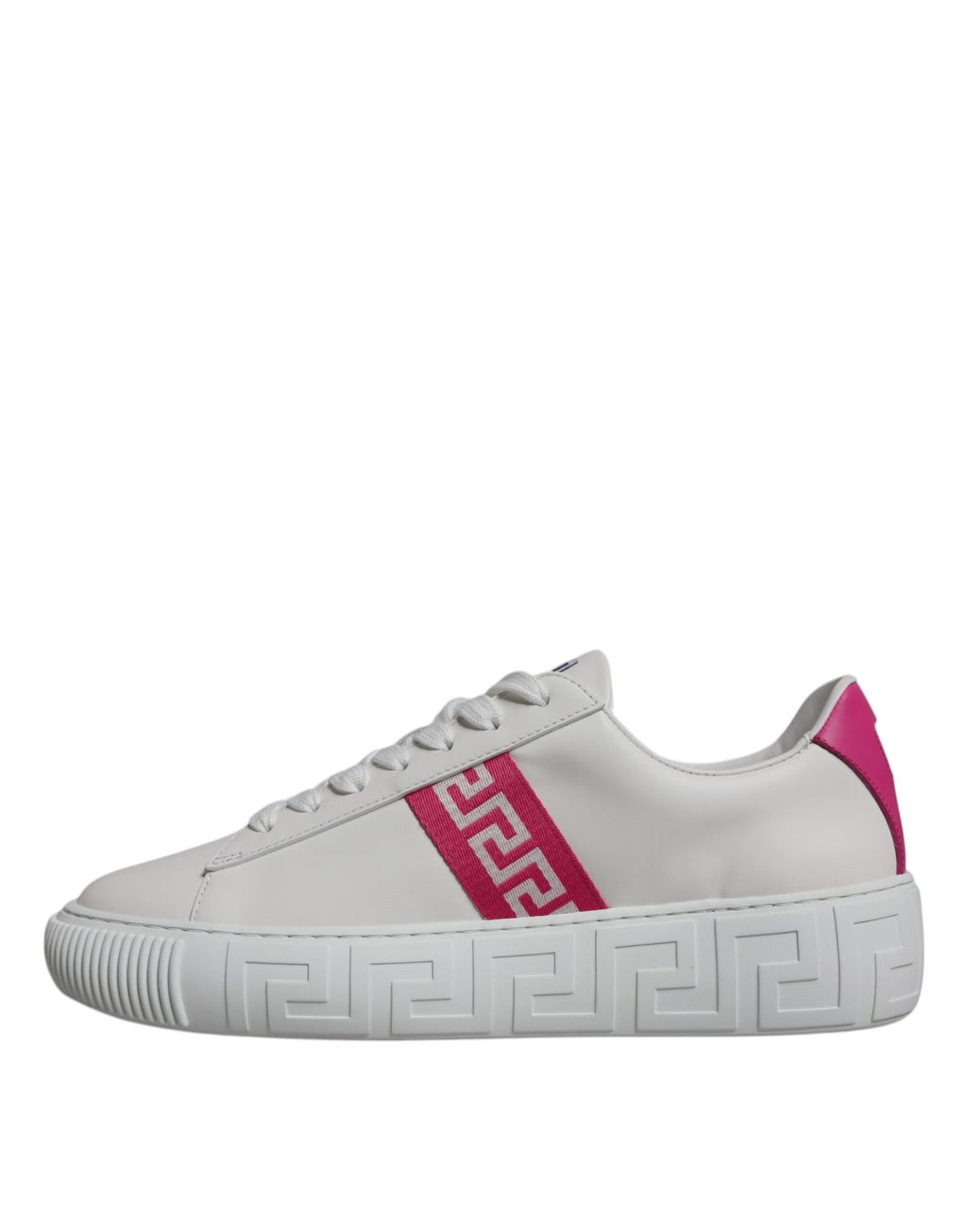 Versace White Pink Greca Print Platform Low Top Sneakers Shoes - Luxury Boutique Co