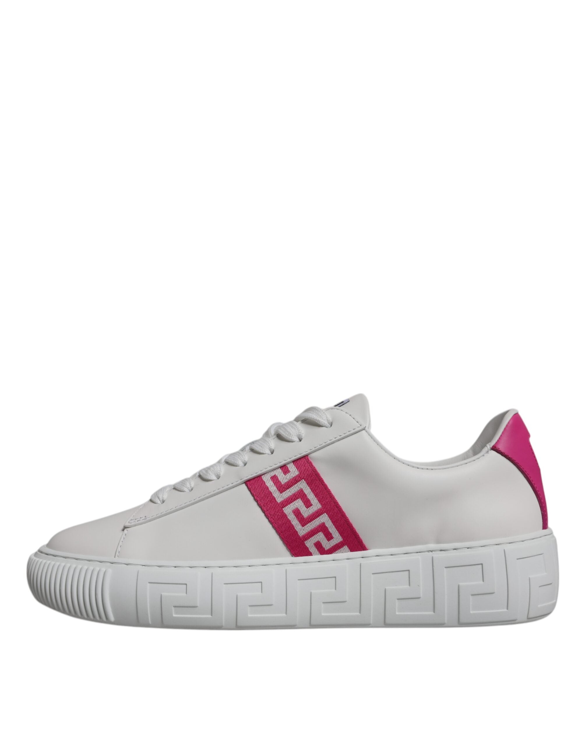 Versace White Pink Greca Print Platform Low Top Sneakers Shoes - Luxury Boutique Co