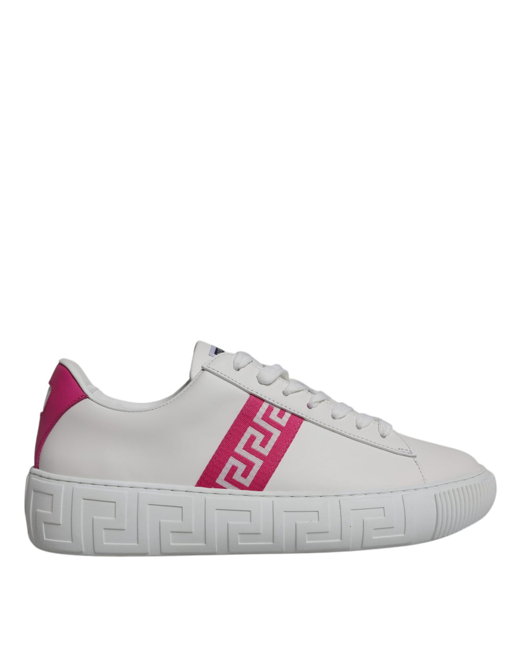 Versace White Pink Greca Print Platform Low Top Sneakers Shoes - Luxury Boutique Co