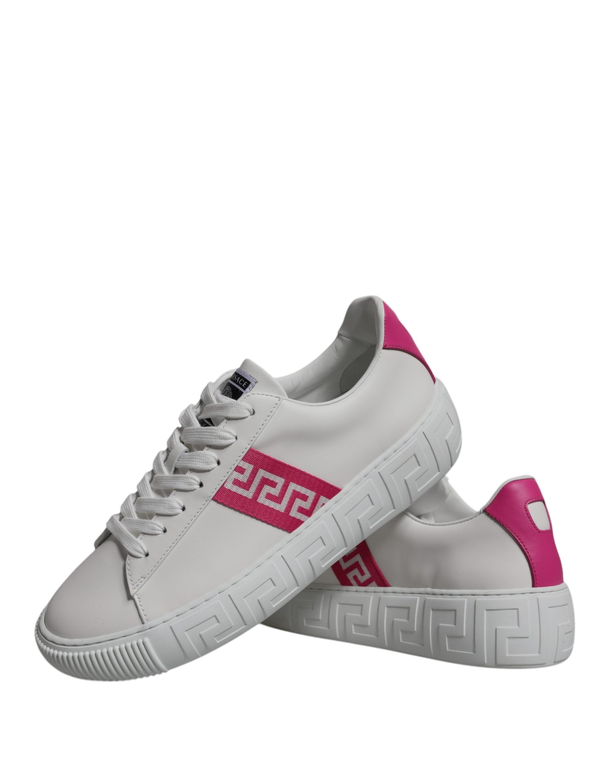 Versace White Pink Greca Print Platform Low Top Sneakers Shoes - Luxury Boutique Co