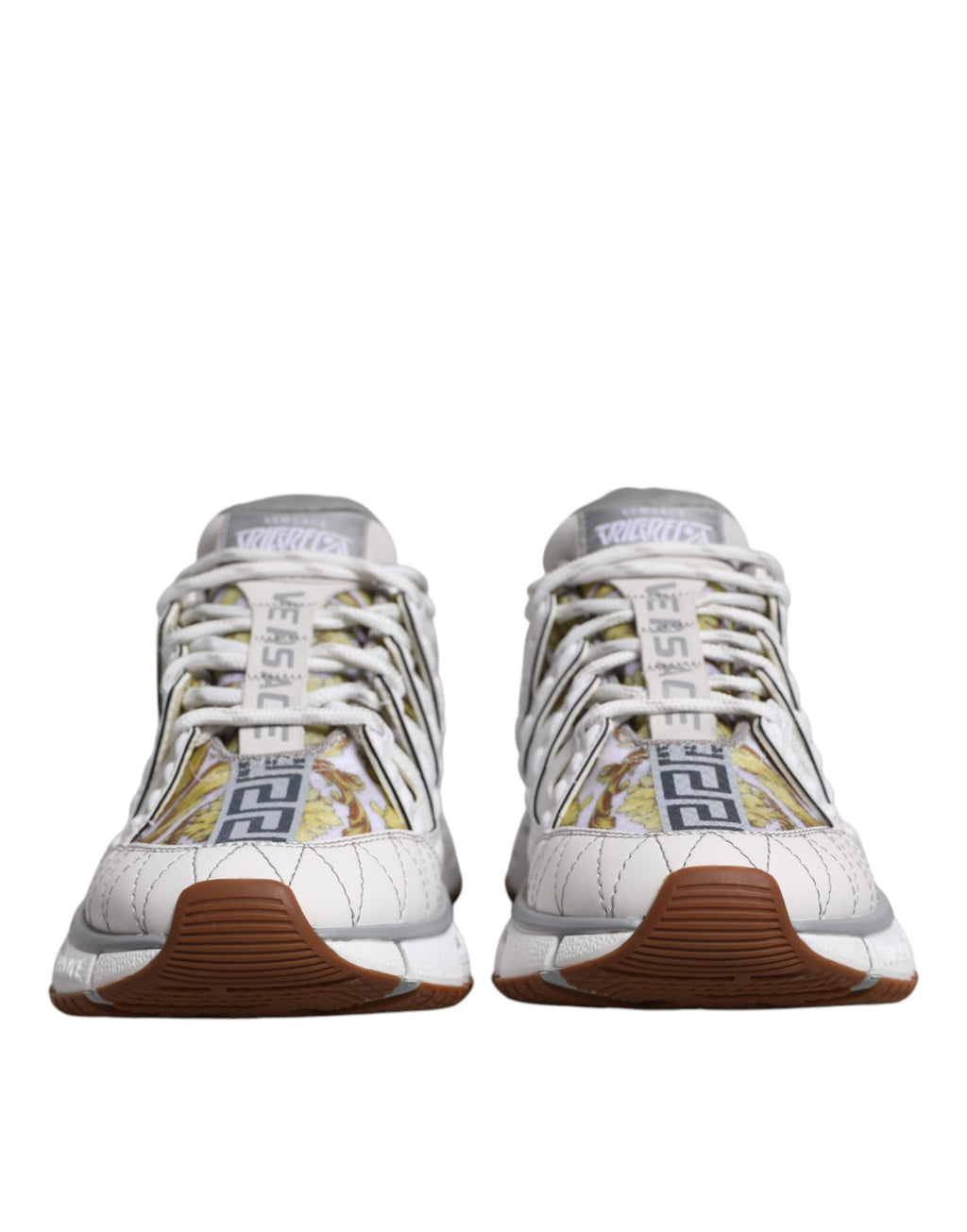 Versace White Trigreca Barocco Print Low Top Sneakers Shoes - Luxury Boutique Co