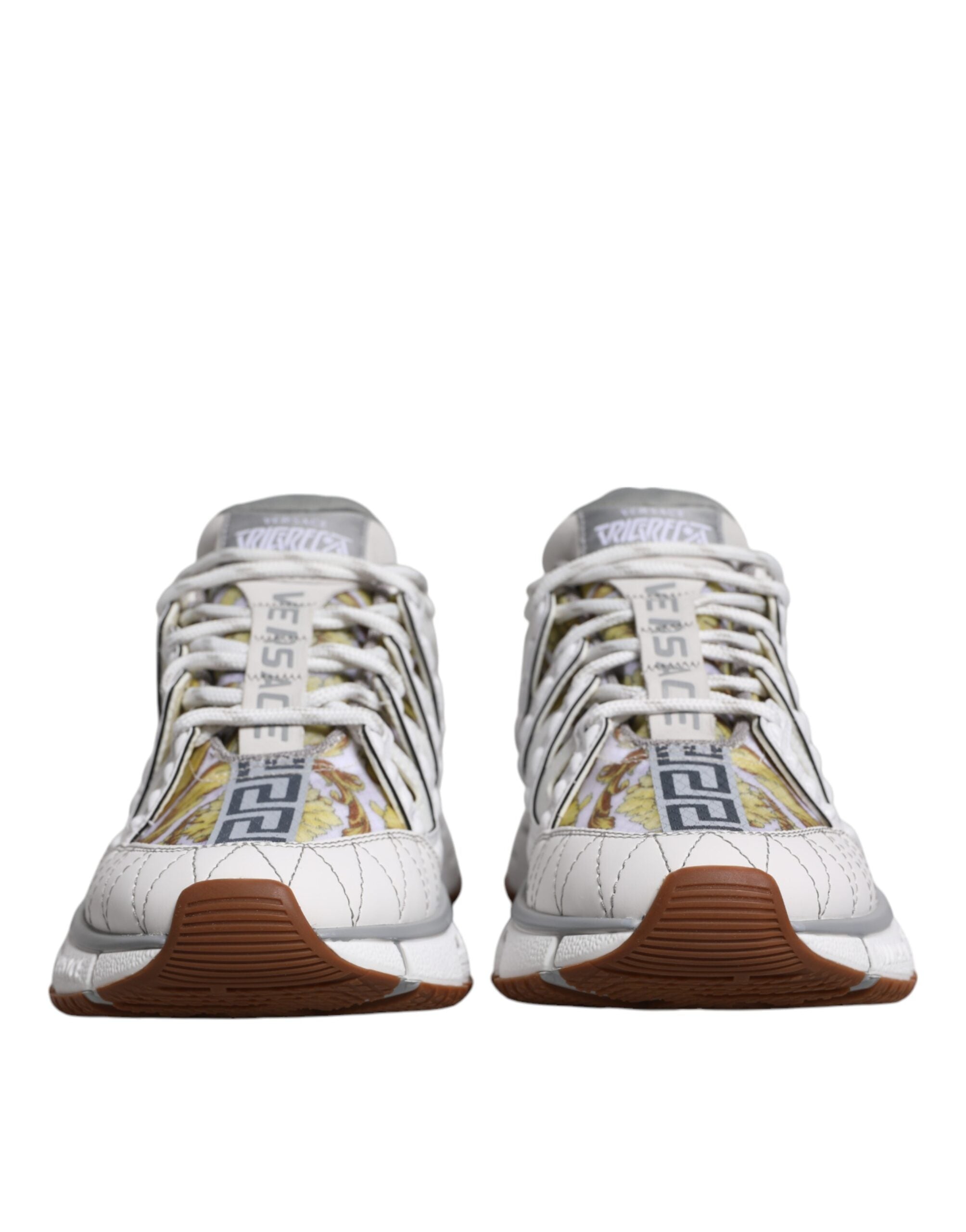 Versace White Trigreca Barocco Print Low Top Sneakers Shoes - Luxury Boutique Co