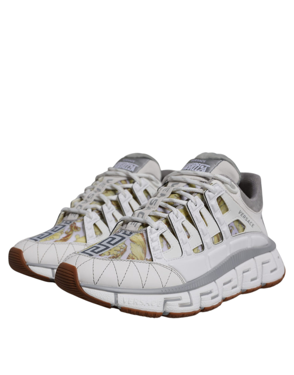 Versace White Trigreca Barocco Print Low Top Sneakers Shoes - Luxury Boutique Co