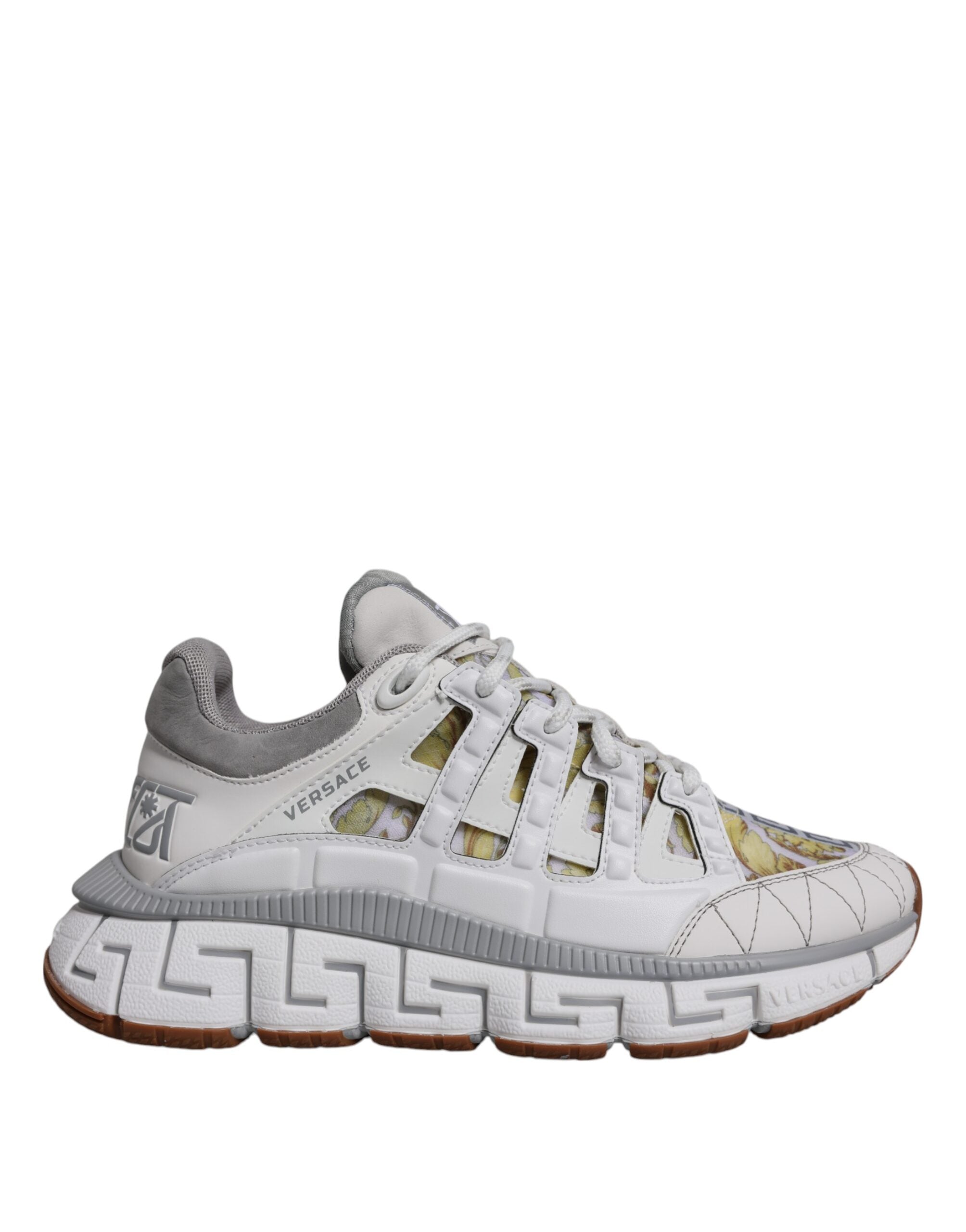 Versace White Trigreca Barocco Print Low Top Sneakers Shoes - Luxury Boutique Co