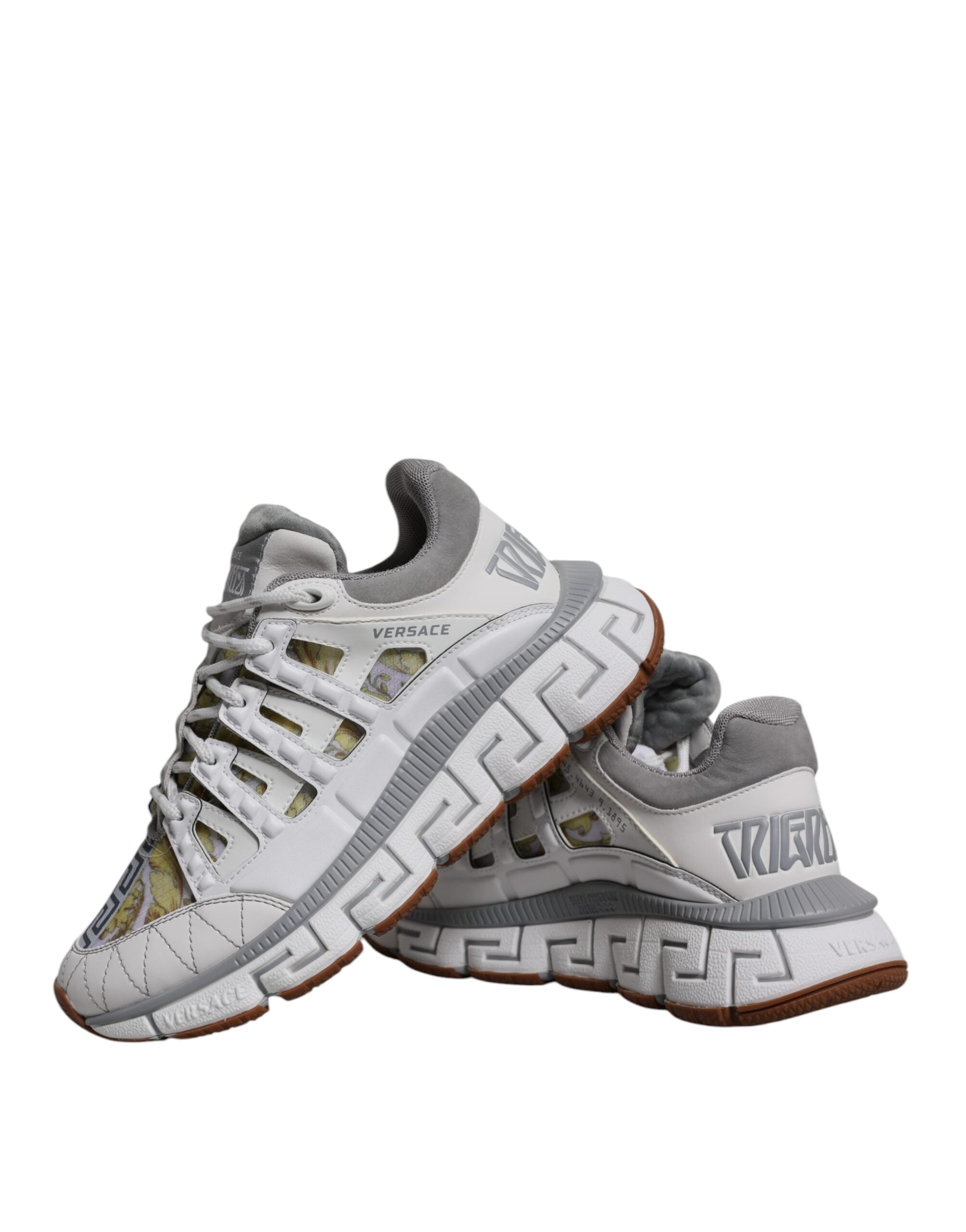 Versace White Trigreca Barocco Print Low Top Sneakers Shoes - Luxury Boutique Co
