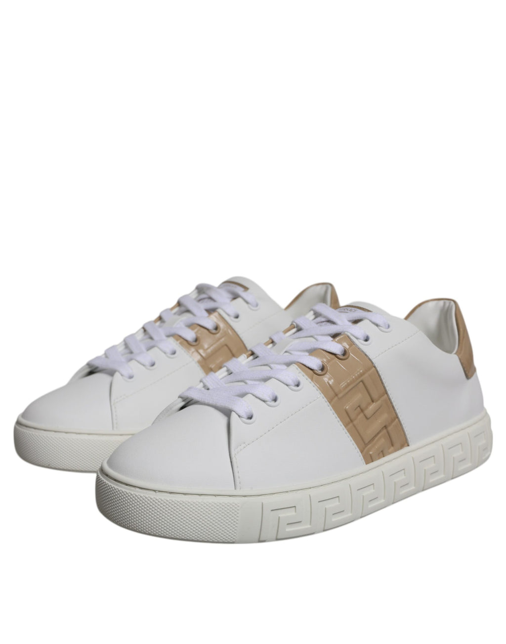 Versace White Brown Greca Print TPU Low Top Men Sneakers Shoes - Luxury Boutique Co