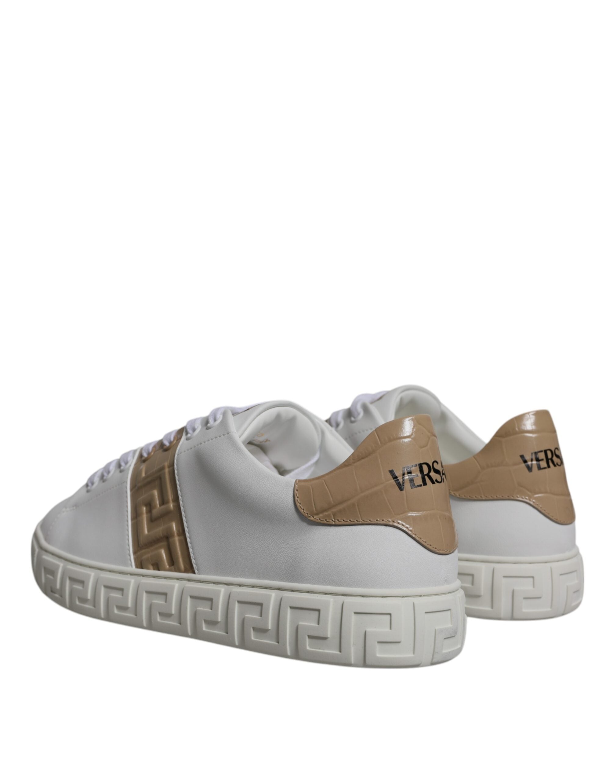 Versace White Brown Greca Print TPU Low Top Men Sneakers Shoes - Luxury Boutique Co