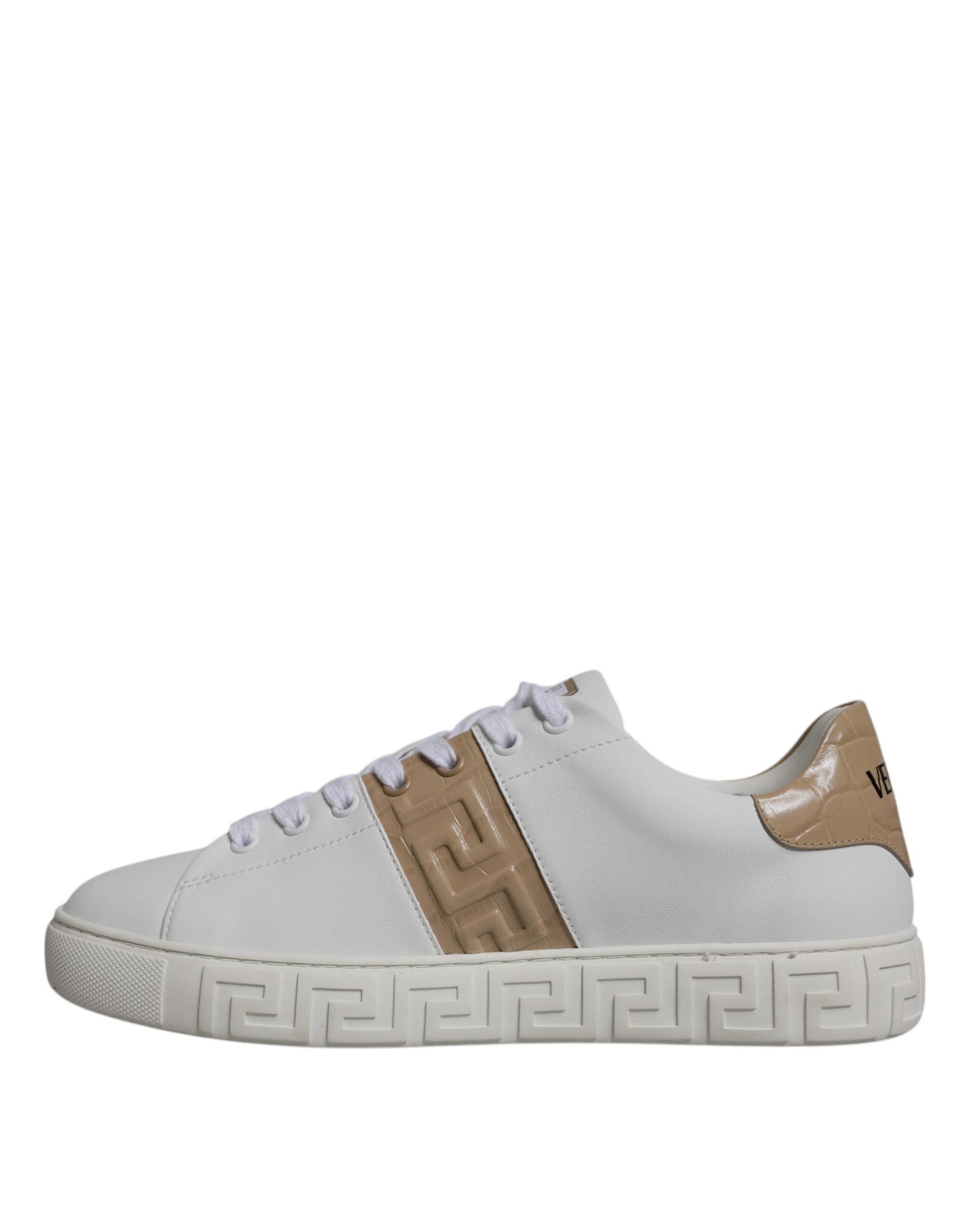 Versace White Brown Greca Print TPU Low Top Men Sneakers Shoes - Luxury Boutique Co