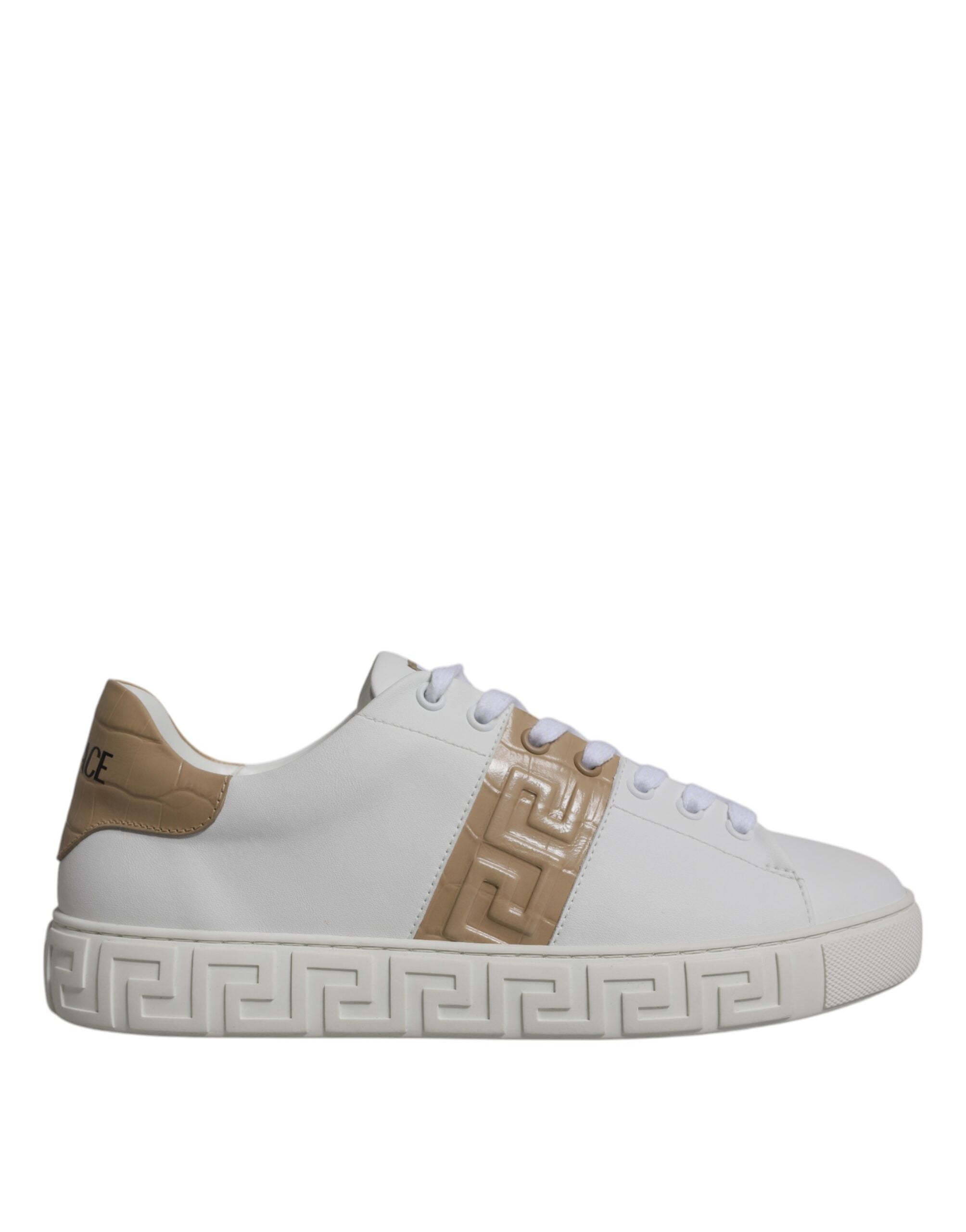 Versace White Brown Greca Print TPU Low Top Men Sneakers Shoes - Luxury Boutique Co