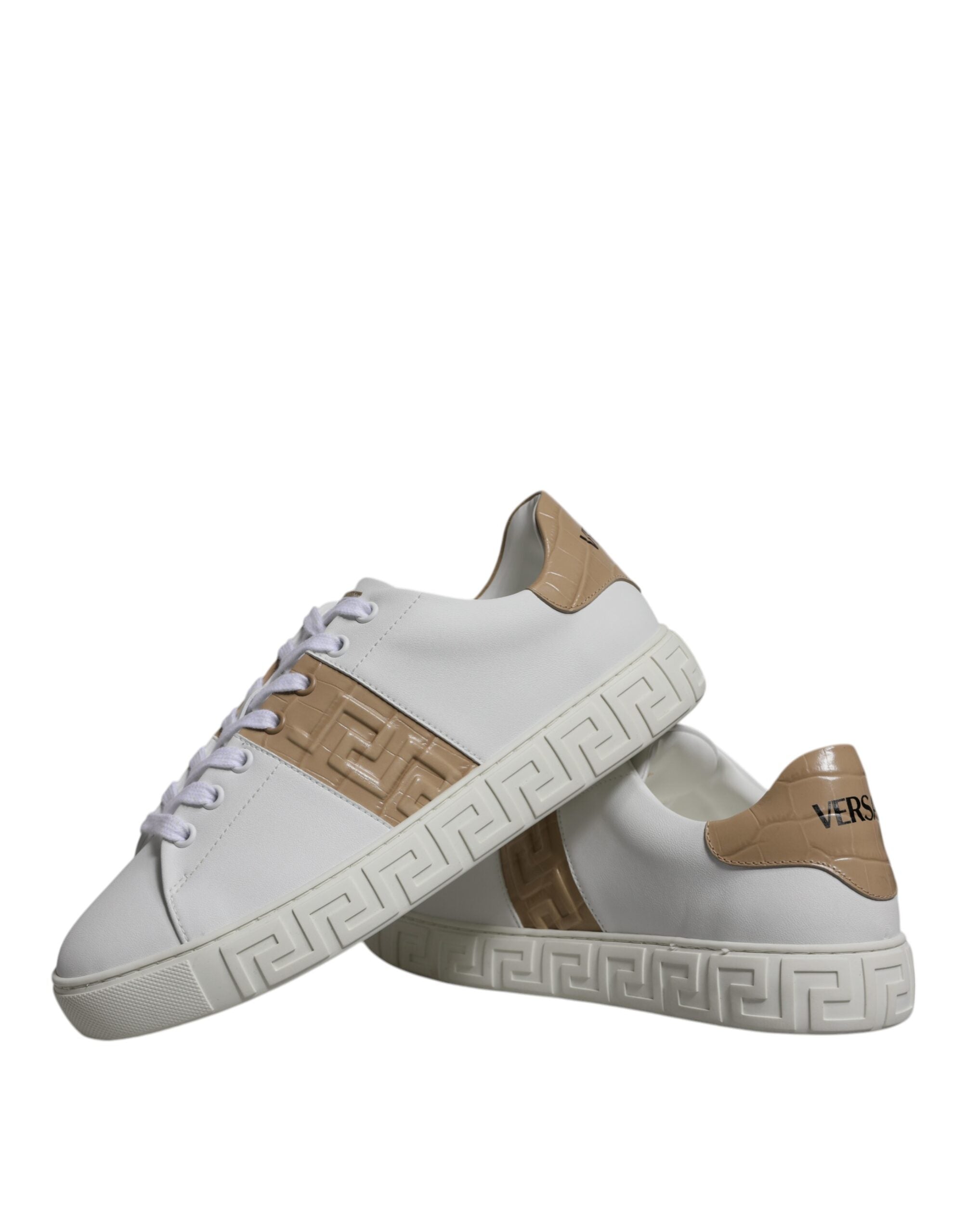 Versace White Brown Greca Print TPU Low Top Men Sneakers Shoes - Luxury Boutique Co