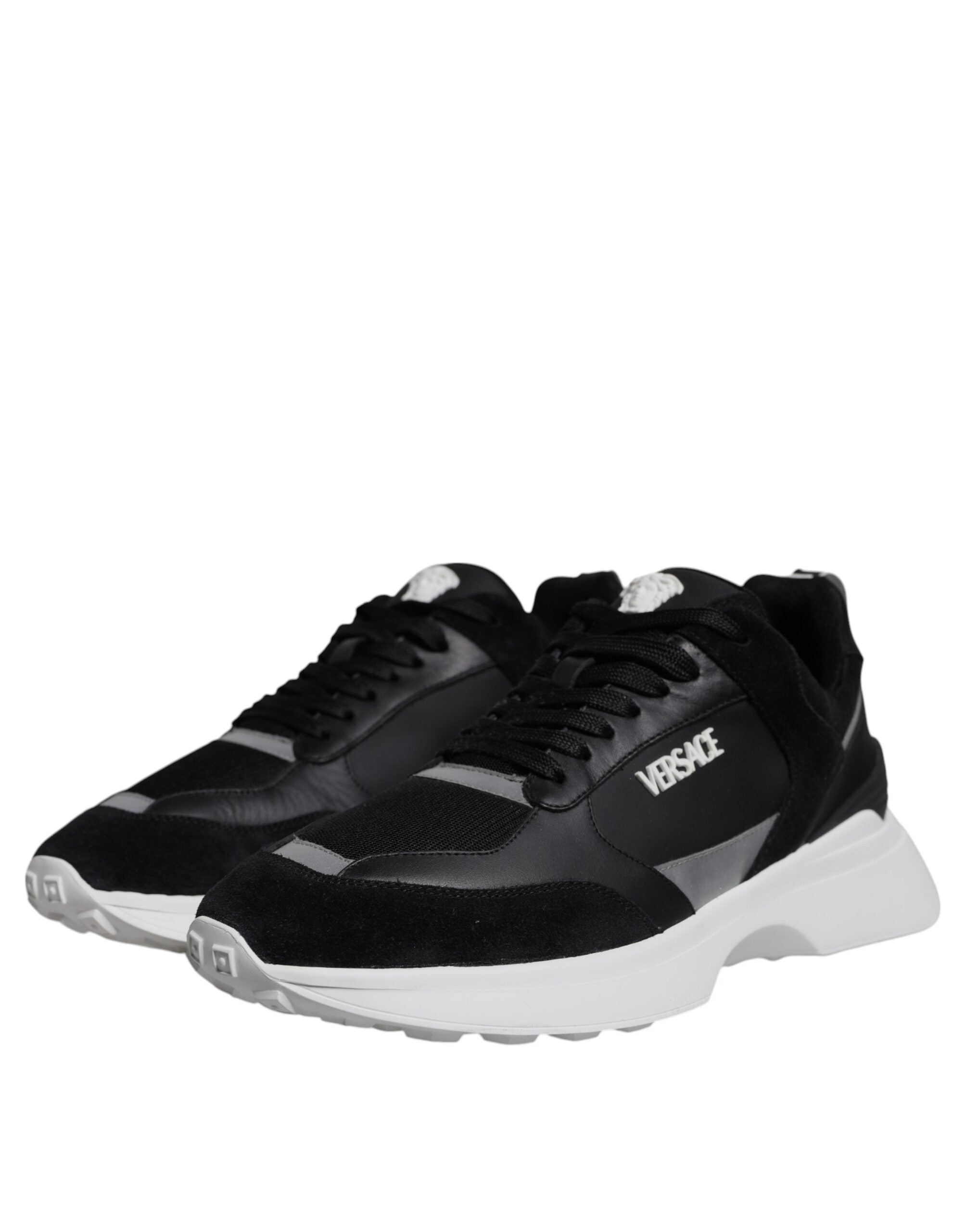 Versace Black Canvas Quad Fabric Medusa Low Top Sneaker Shoes - Luxury Boutique Co