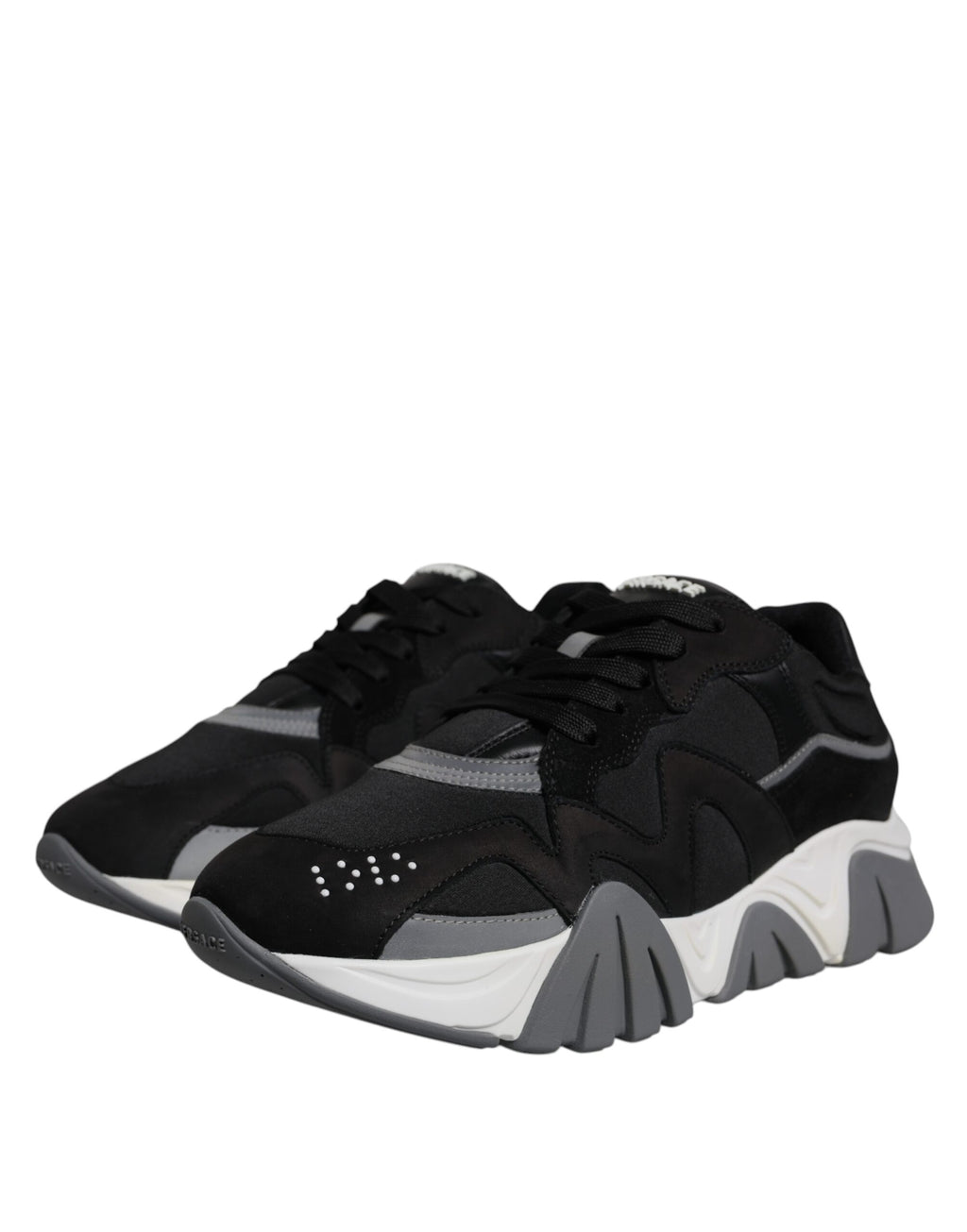 Versace Black Leather Neoprene Chunky Low Top Sneakers Squalo Shoes - Luxury Boutique Co