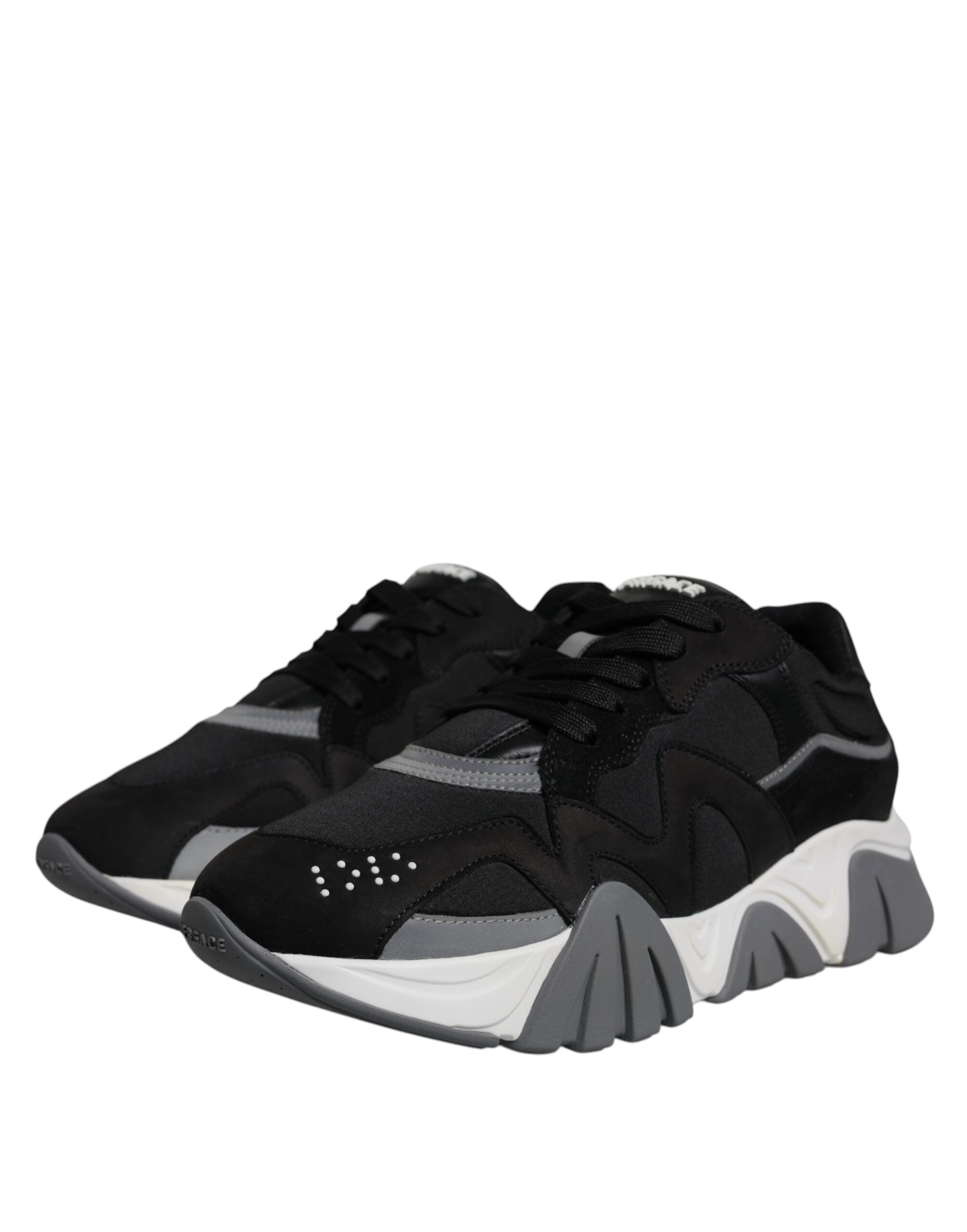 Versace Black Leather Neoprene Chunky Low Top Sneakers Squalo Shoes - Luxury Boutique Co
