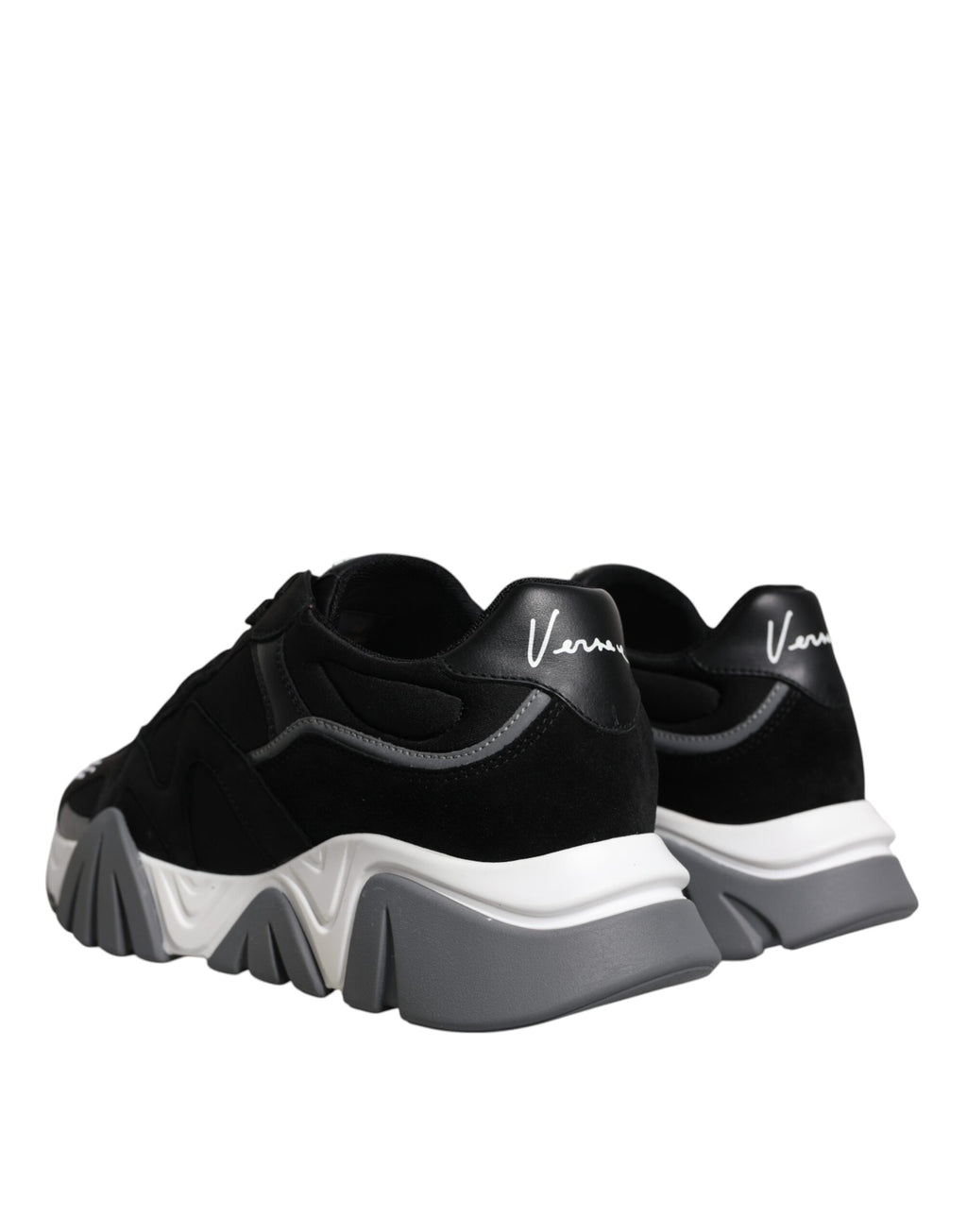 Versace Black Leather Neoprene Chunky Low Top Sneakers Squalo Shoes - Luxury Boutique Co