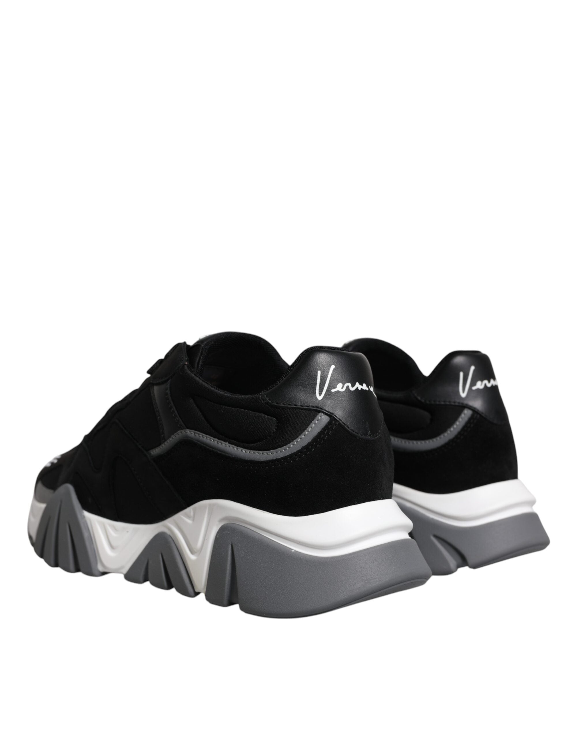 Versace Black Leather Neoprene Chunky Low Top Sneakers Squalo Shoes - Luxury Boutique Co