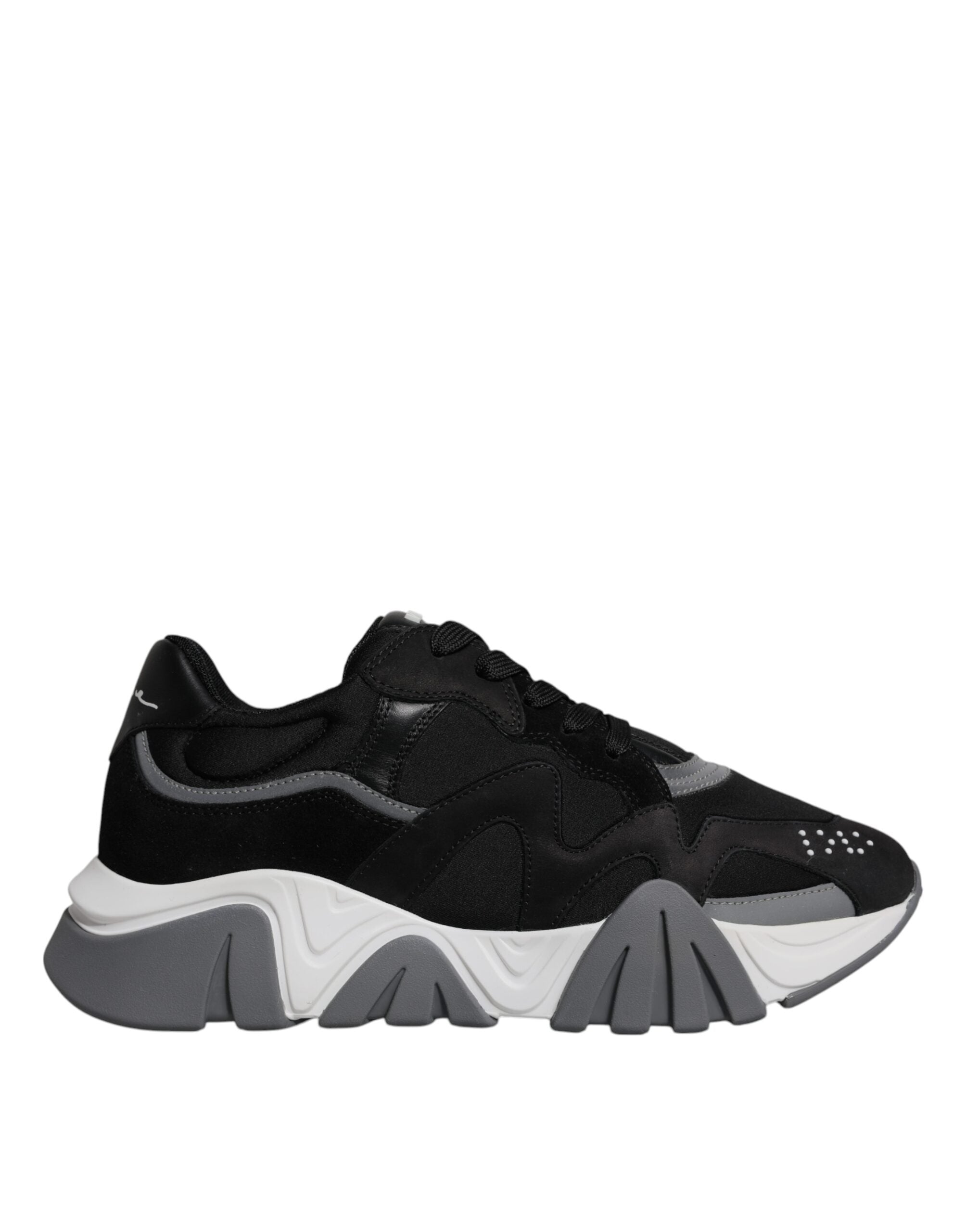 Versace Black Leather Neoprene Chunky Low Top Sneakers Squalo Shoes - Luxury Boutique Co