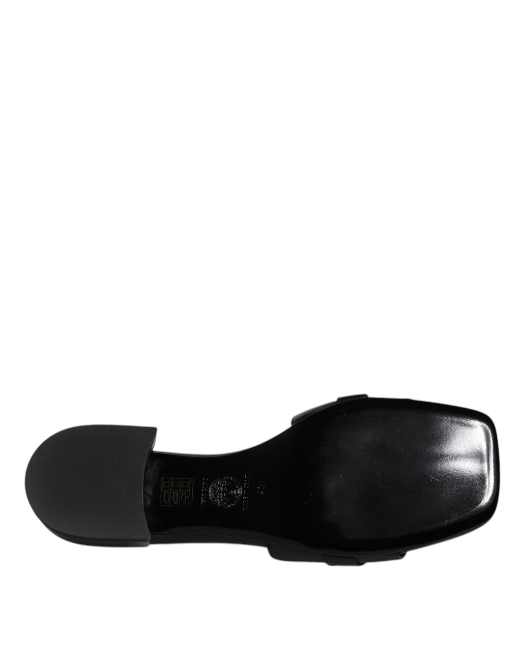 Versace Black Leather Logo Plaque Slip On Slides Flats Shoes - Luxury Boutique Co