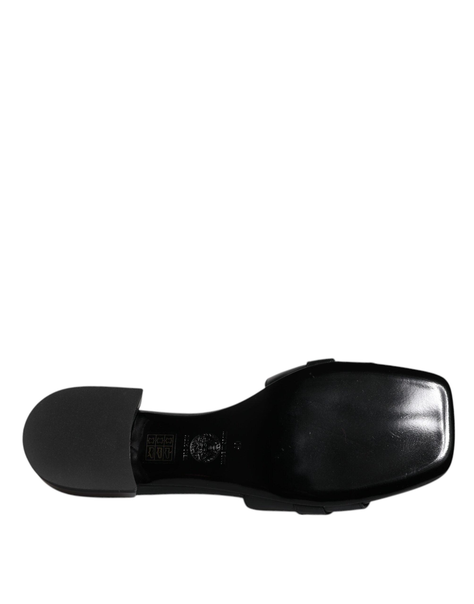 Versace Black Leather Logo Plaque Slip On Slides Flats Shoes - Luxury Boutique Co