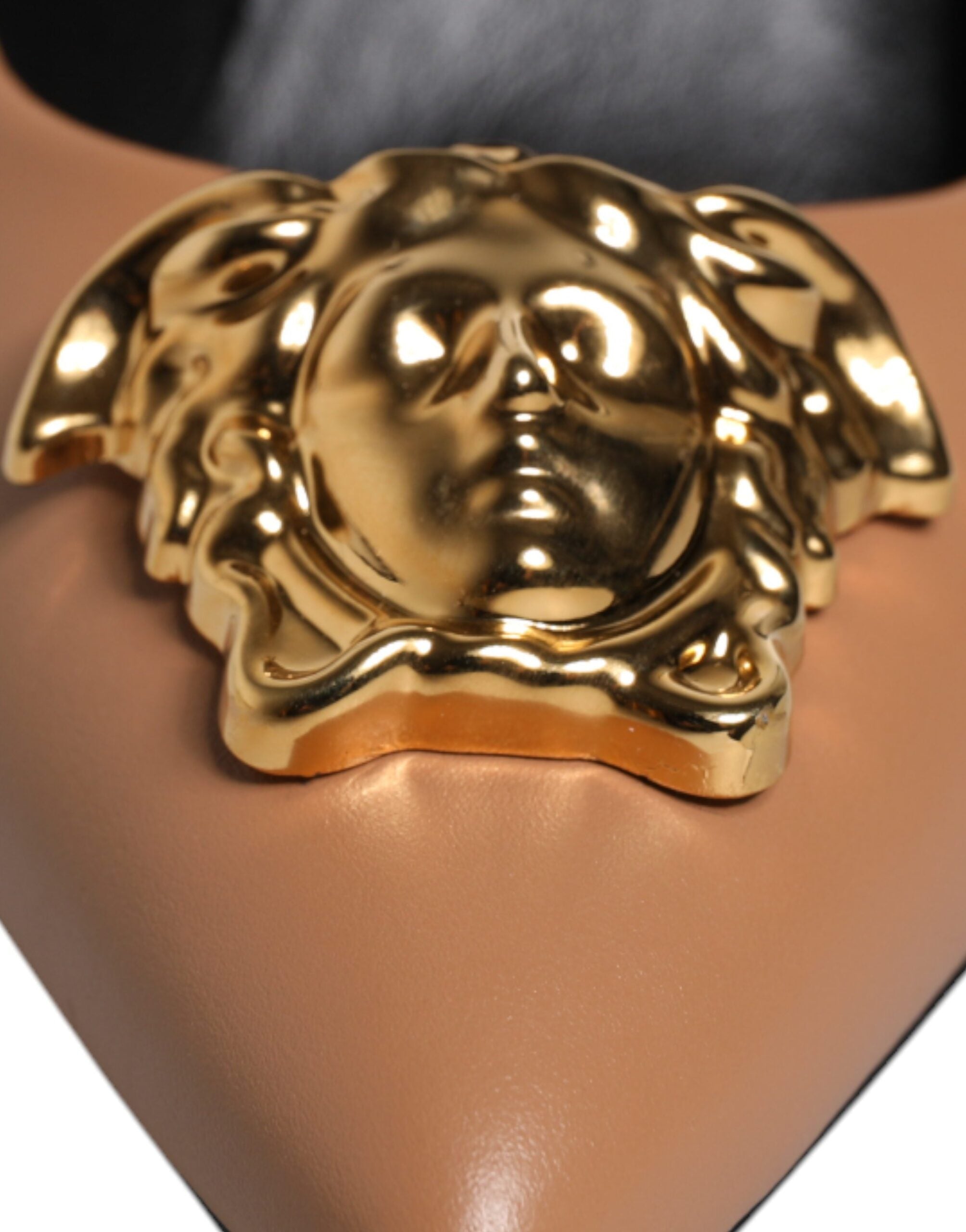 Versace Brown Leather Logo Plaque High Heels Pumps Shoes - Luxury Boutique Co