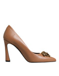 Versace Brown Leather Logo Plaque High Heels Pumps Shoes - Luxury Boutique Co