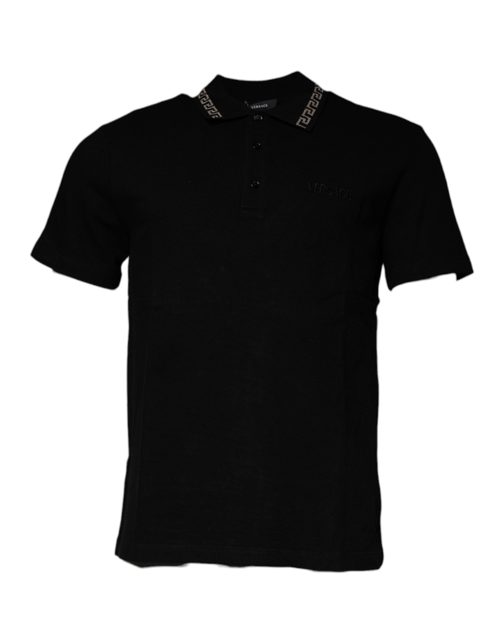 Versace Black Viscose Collared Polo Short Sleeves T-shirt - Luxury Boutique Co