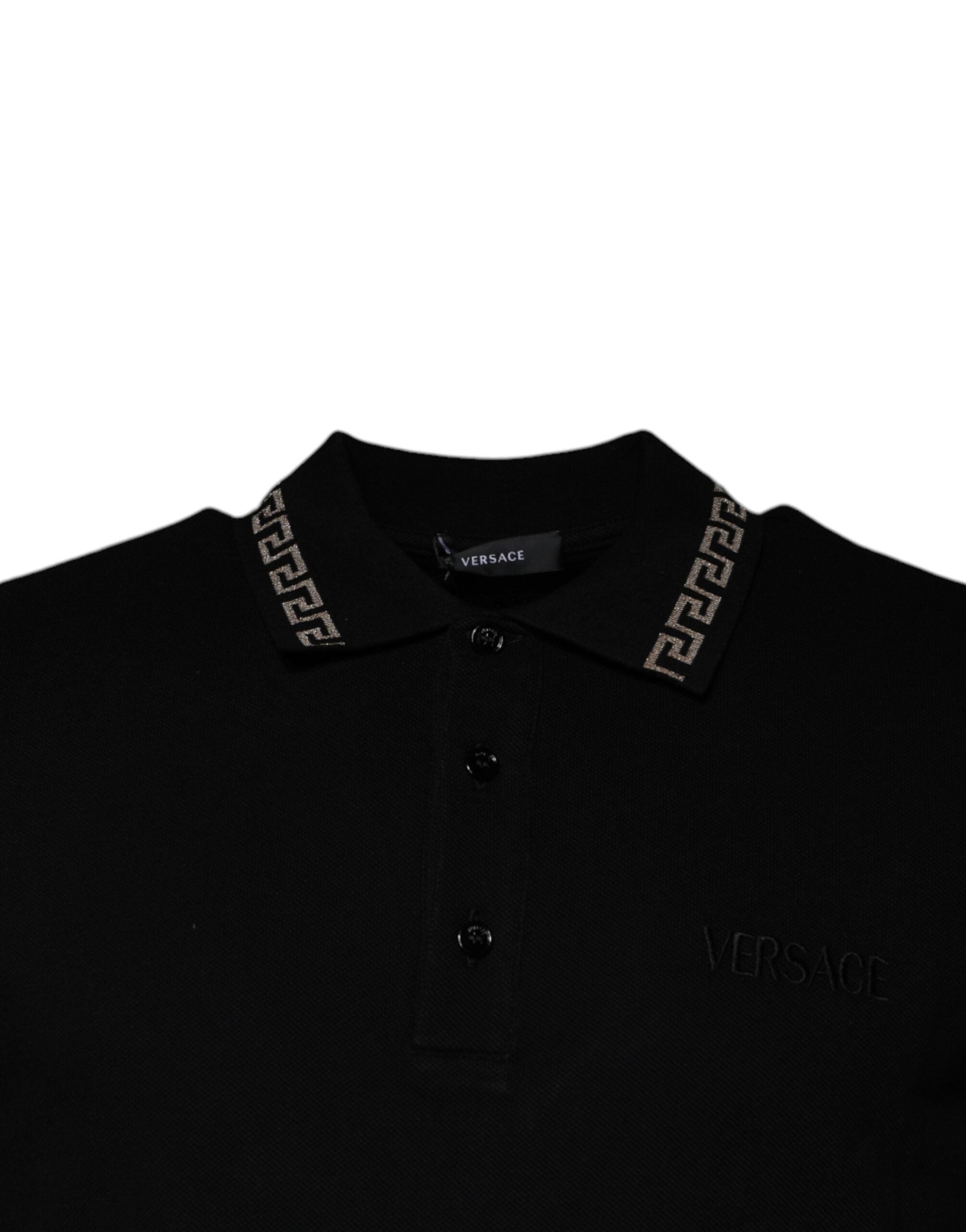Versace Black Viscose Collared Polo Short Sleeves T-shirt - Luxury Boutique Co