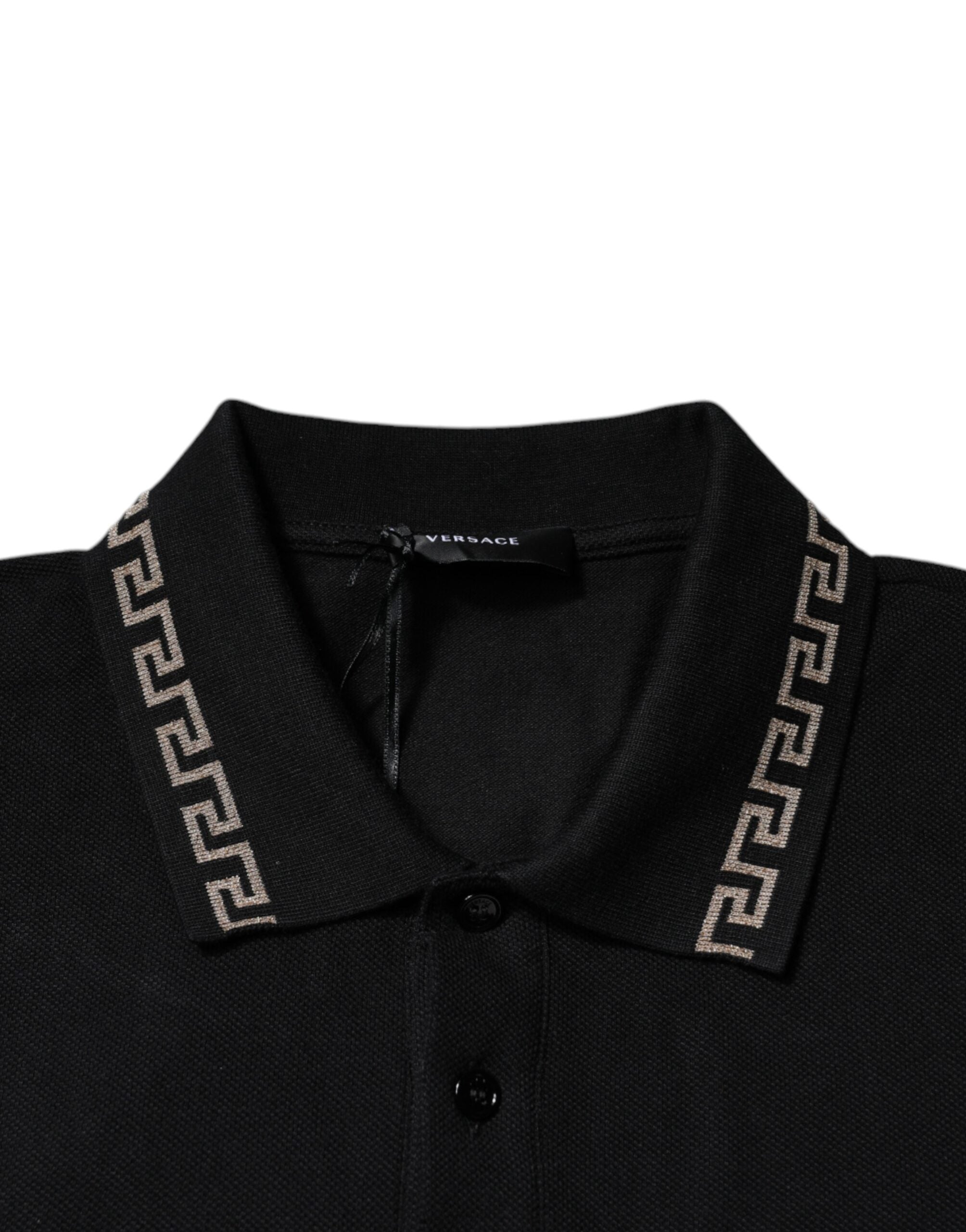 Versace Black Viscose Collared Polo Short Sleeves T-shirt - Luxury Boutique Co