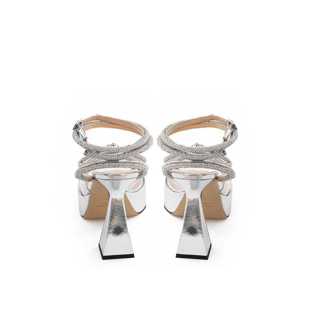 MACH & MACH Gray Leather Platform Sandals - Luxury Boutique Co