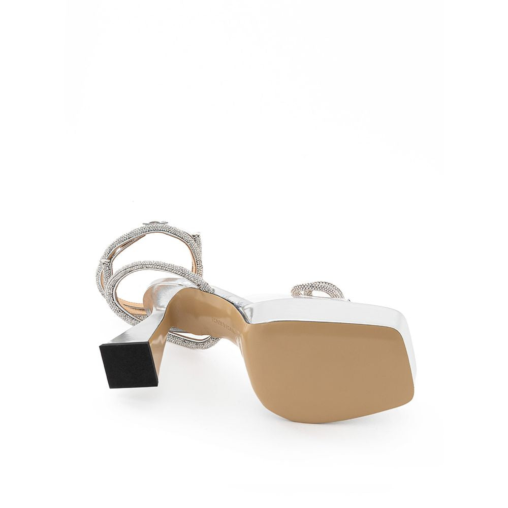 MACH & MACH Gray Leather Platform Sandals - Luxury Boutique Co