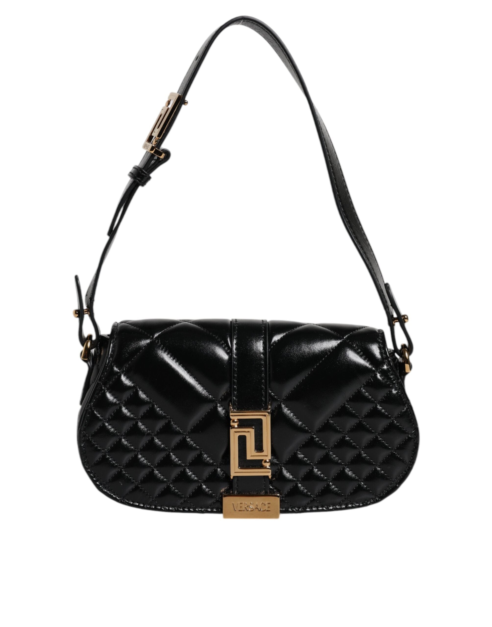 Versace Black Calf Leather Quilted Shoulder Strap Bag - Luxury Boutique Co