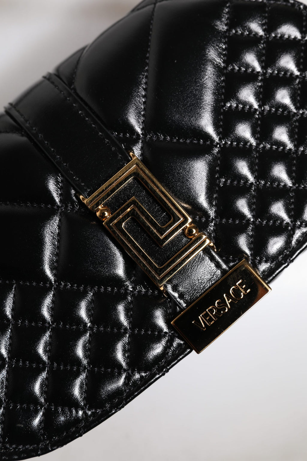 Versace Black Calf Leather Quilted Shoulder Strap Bag - Luxury Boutique Co